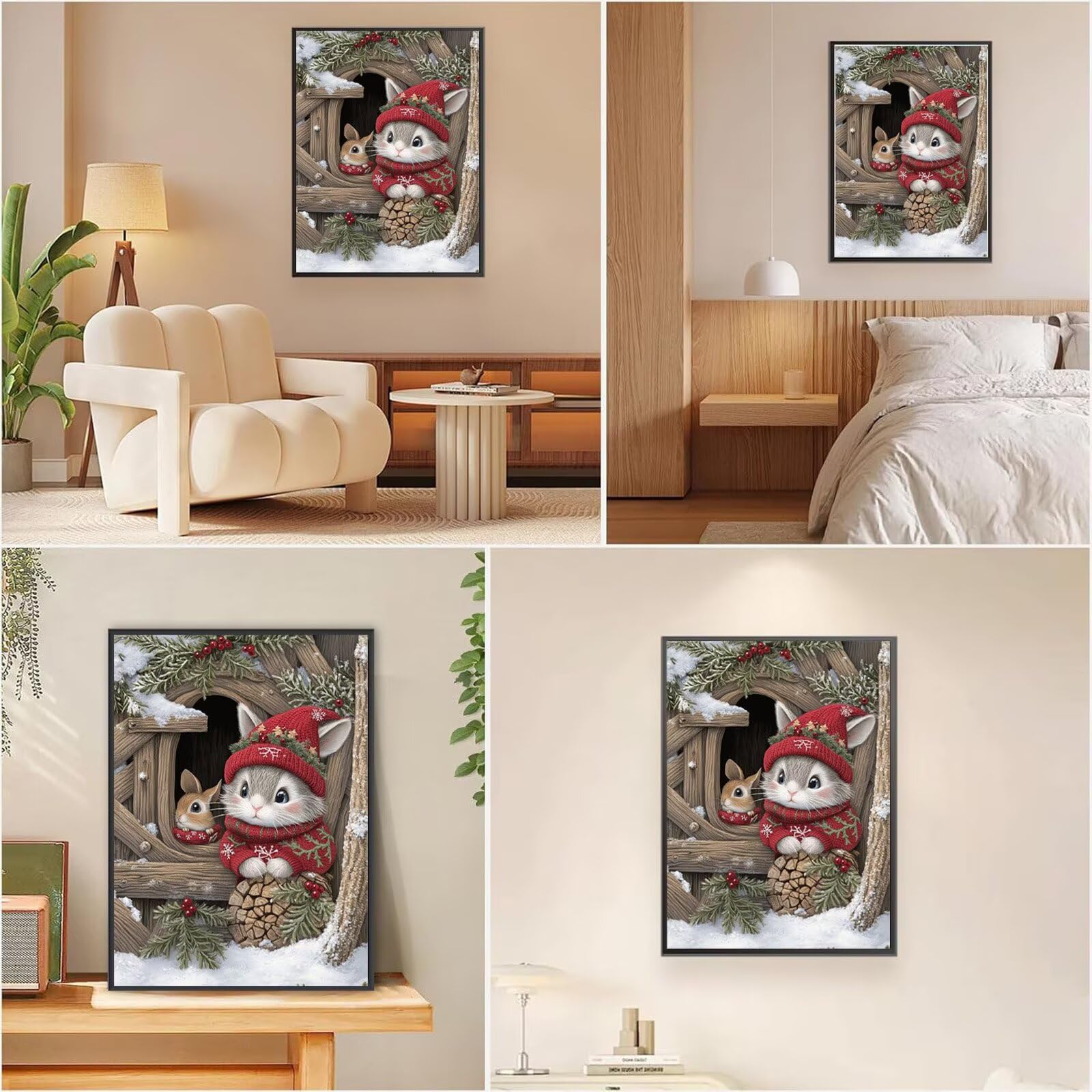 Diamond Painting Winter, Kaninchen Diamond Painting Erwachsene 5D Runder Full Drill Diamond-painting, DIY Kreuzstich Bastelset Kreativ Set für Erwachsene, Crystal Art Home Wand Dekor, 60x80cm,Model757