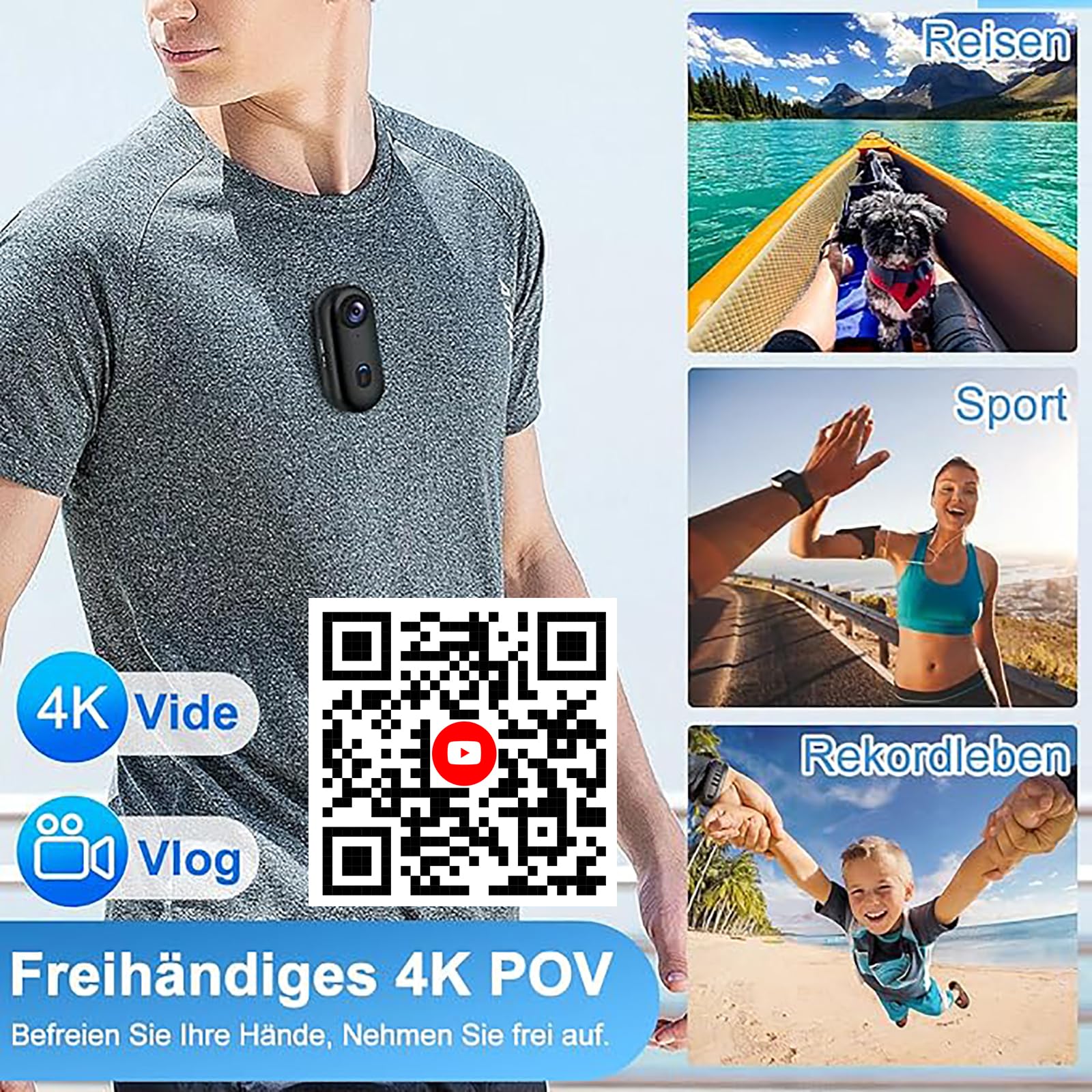 Action Cam 4K Mini Bodycam WLAN Magnetische Mini Körperkamera Ultra HD, POV Kopfkamera mit App, 360° Drehclip, IPX5 Wasserdicht, Dashcam Motorrad Fahrrad Helmkamera für Vlog Haustiere Sport Camera