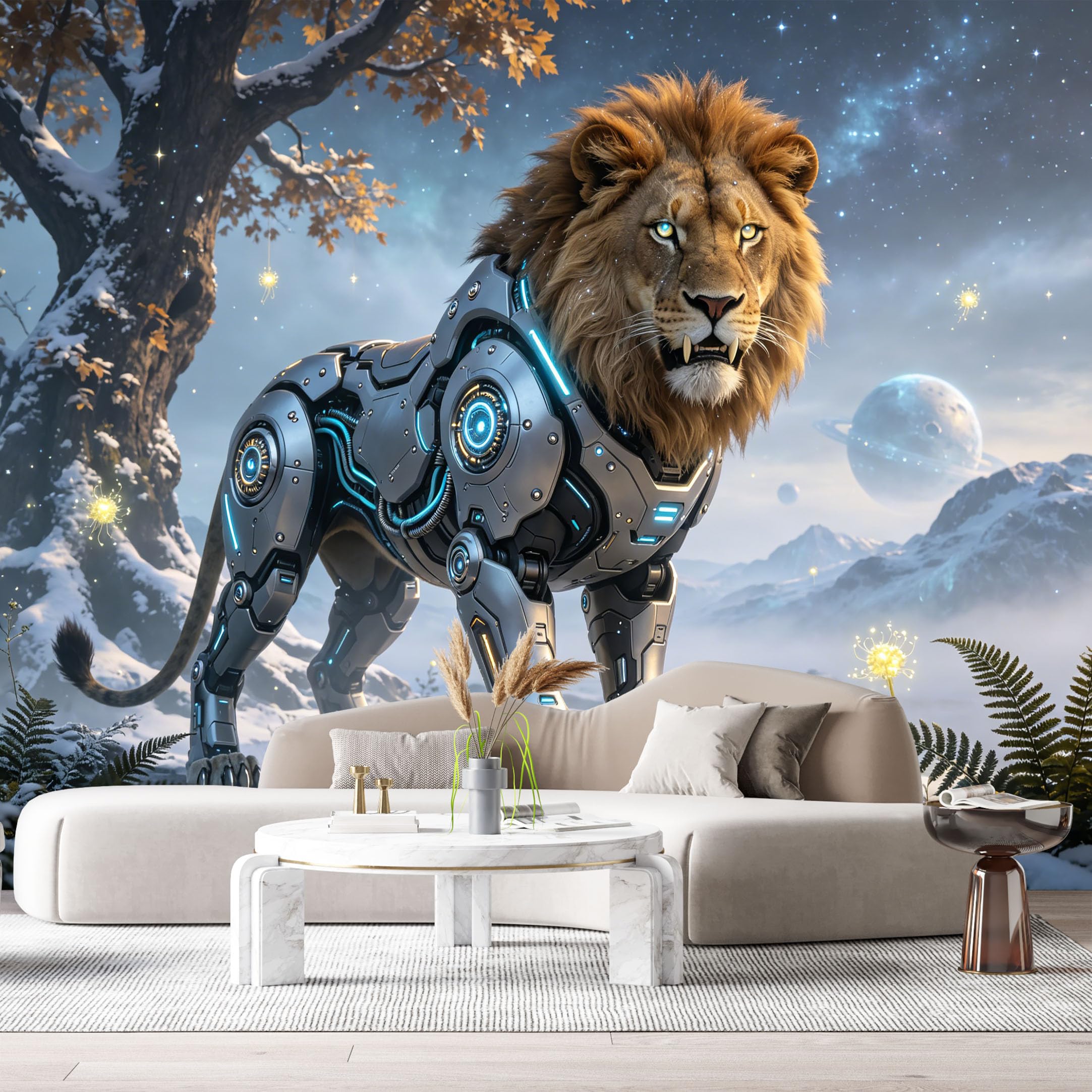 Custom Size Wall Mural Cyber Lion Mech Futuristic Armor SciFi Robot Creature SelfAdhesive Art Prints Removable Large Wallpaper Boy Bedroom Esports Room Game Room Tenant Room Studio
