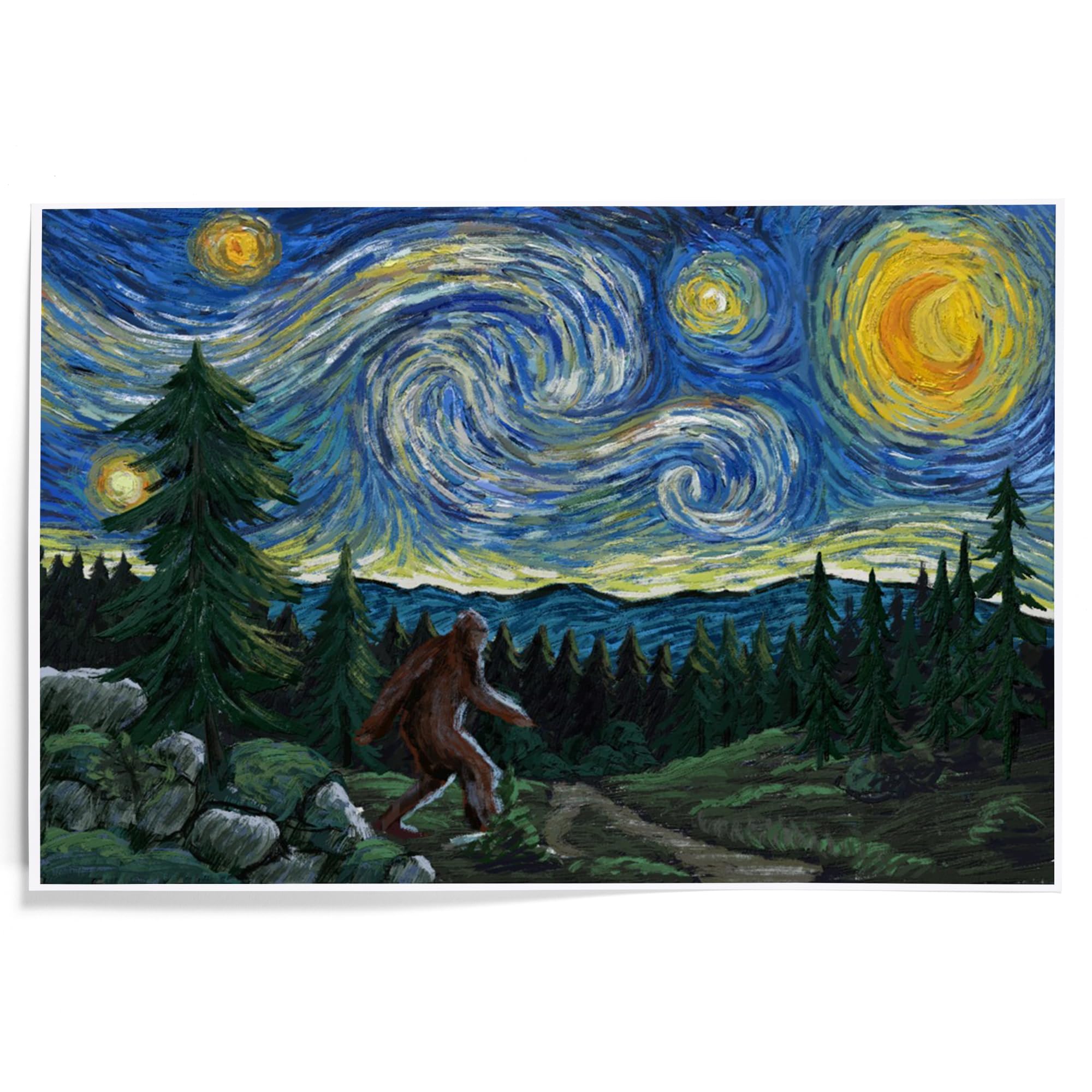 Amazon.com: Lantern Press Starry Night, Bigfoot, 12x18 Inch Art