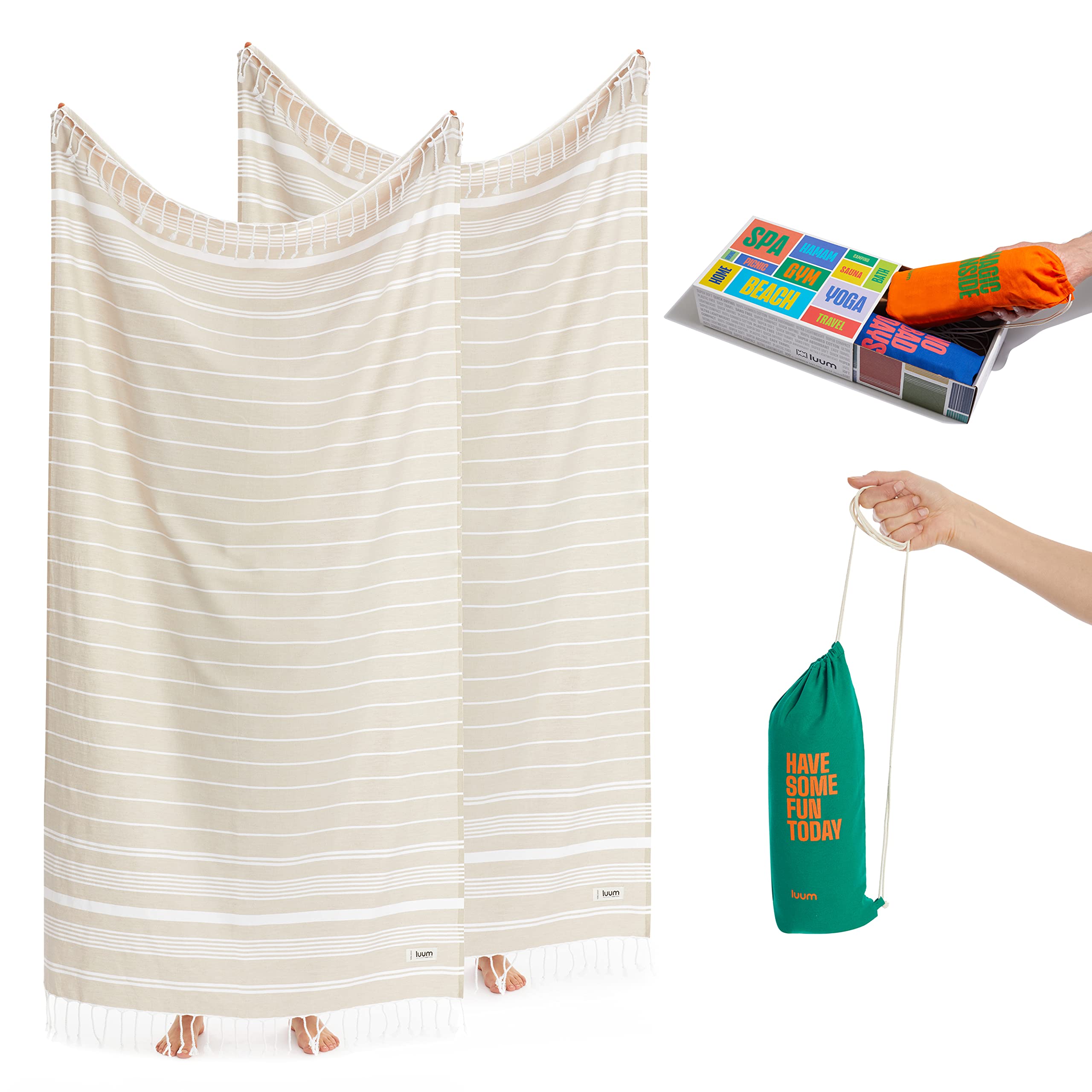 Luum® Saunatuch Hamamtuch Strandtuch Saunahandtuch Handtuch Yogatuch Duschtuch Strandhandtuch Saunatuch Badetuch Reisehandtuch Pestemal Turkish Towels, 2er Geschenkset Geschenkbox