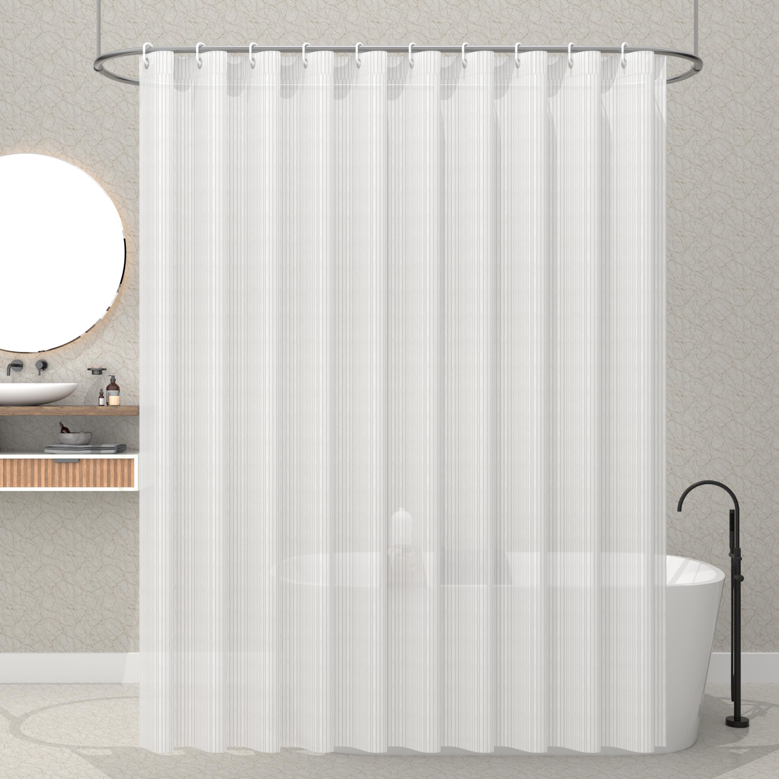 Kuber Industries Solid Shower Transparent Curtains for Bathroom | Waterproof Curtains with Hooks | PVC Self Lining Design Curtain | 7 Feet | White