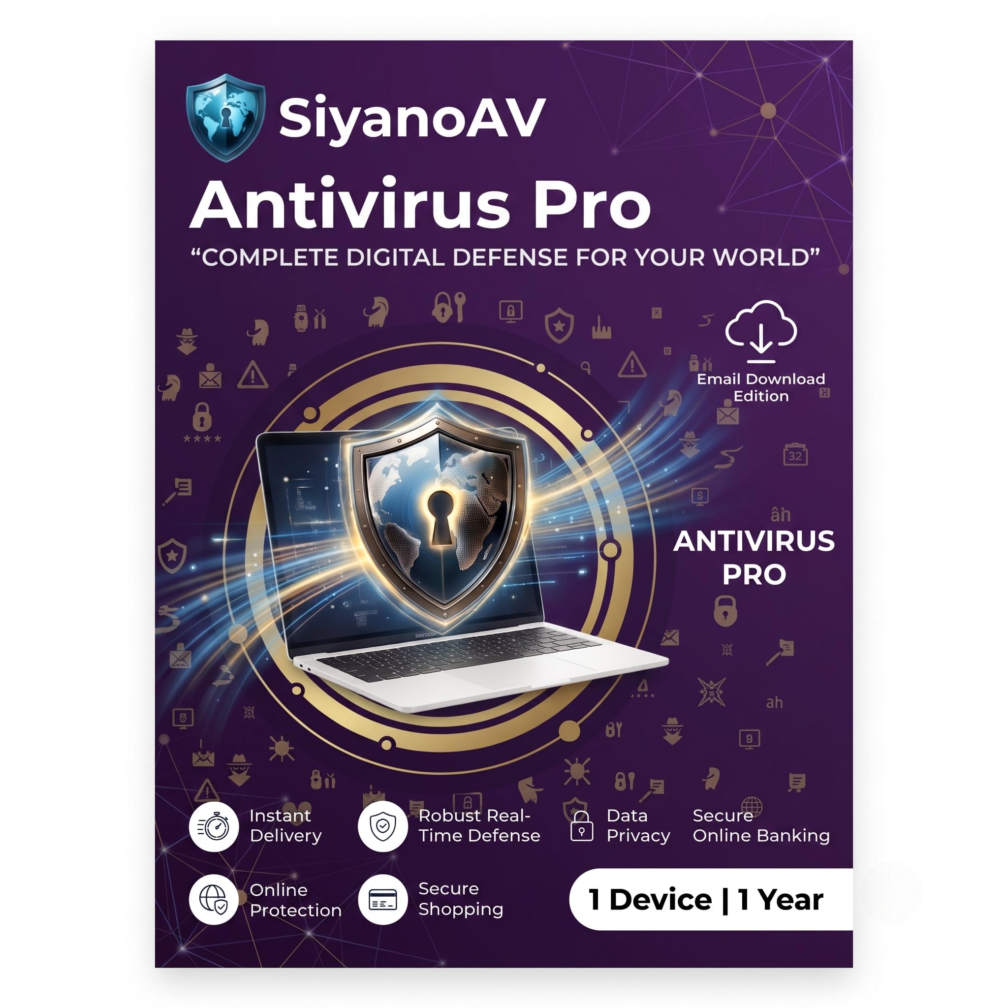 SiyanoAV 2026 Antivirus | 1 Device 1 Year | Browser Safety Free | Real-time Protection & PC Booster Included - Email Delivery in 30 Minutes - No CD