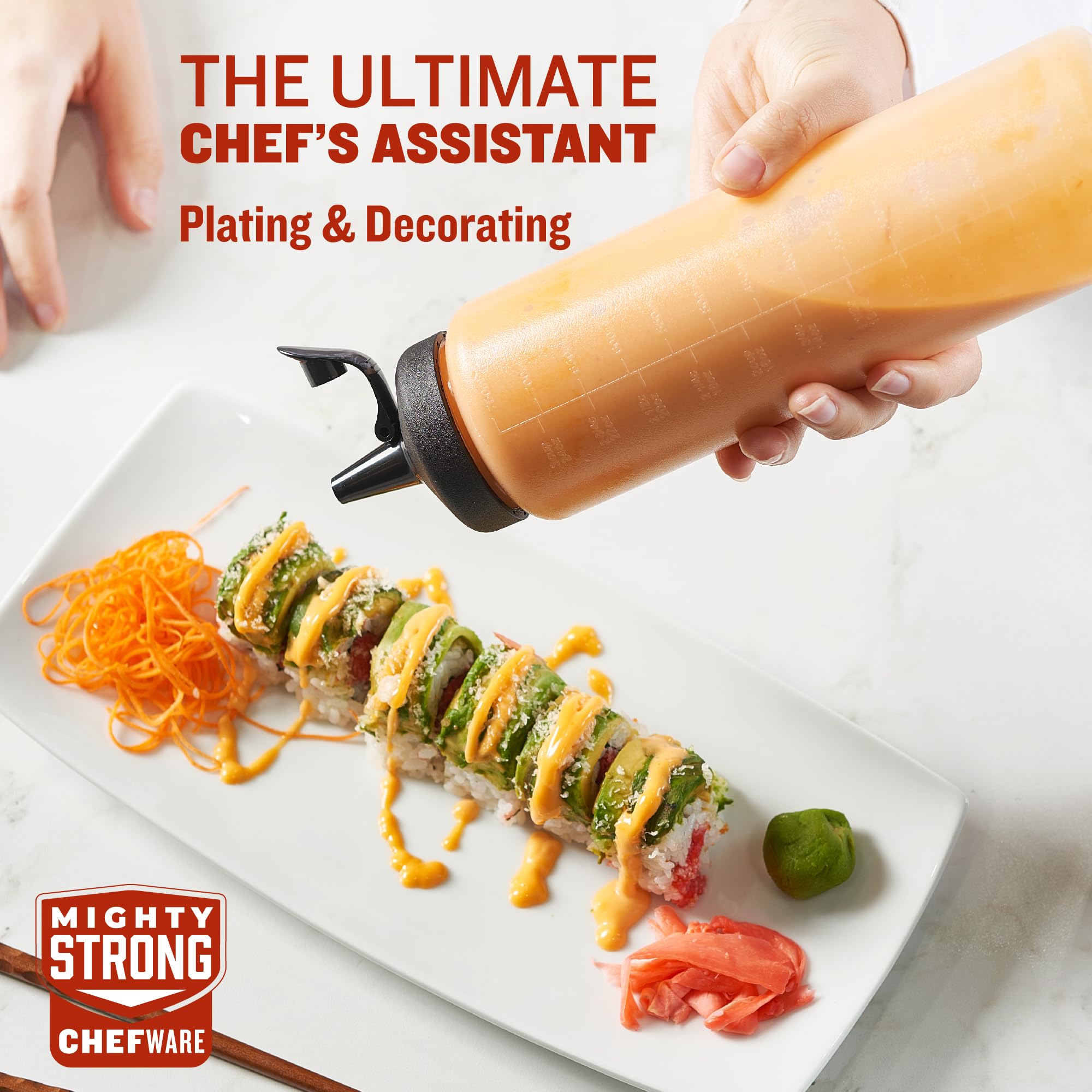 MIGHTY STRONG Paquete de 4 botellas exprimibles de condimentos de 24 onzas, botellas de salsa fáciles de verter con tapa a prueba de fugas, botellas de plástico para salsas, botellas de condimentos,