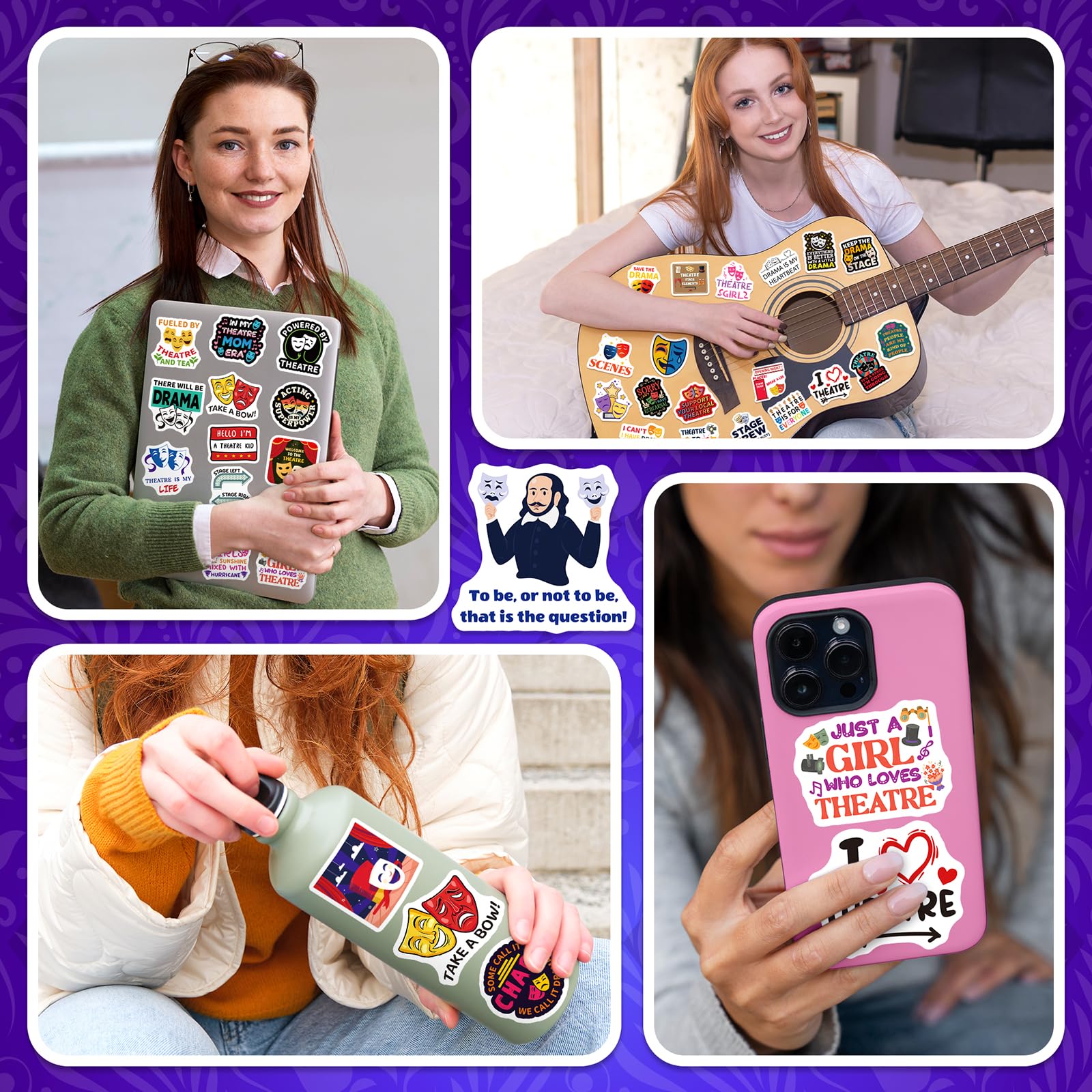 200PCS Theatre Stickers for Laptop, Waterproof Vinyl Drama Stickers for Water Bottle Phone Scrapbook, Musical Theatre Gifts for Kids Teens, Drama Club Party Favors