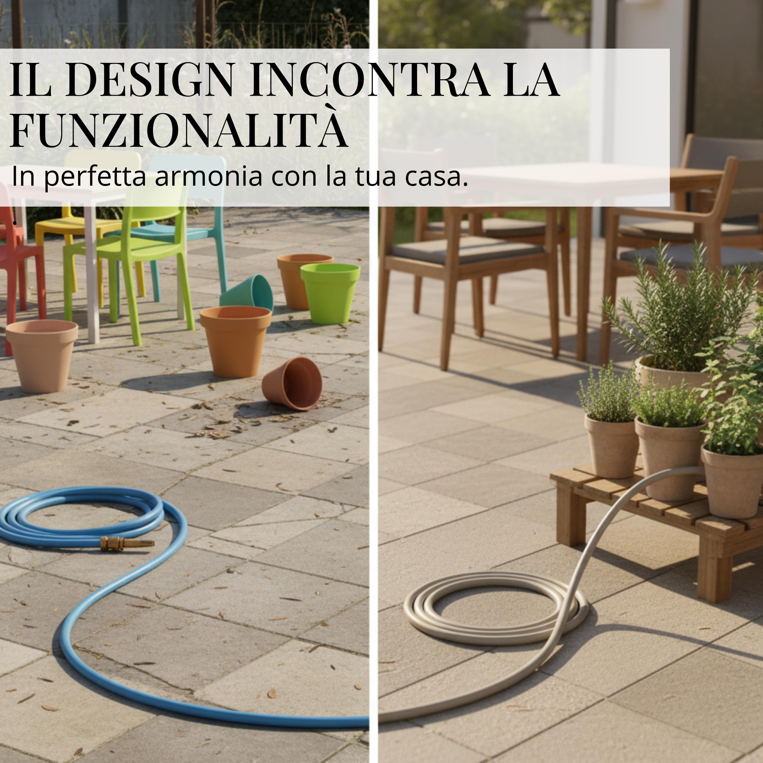 LIVLIG Tubo da Giardino 20m Design – Tubo Irrigazione Flessibile, 60% Riciclato, Resistente UV, Anti-Torsione, 1/2 Pollice, Greige