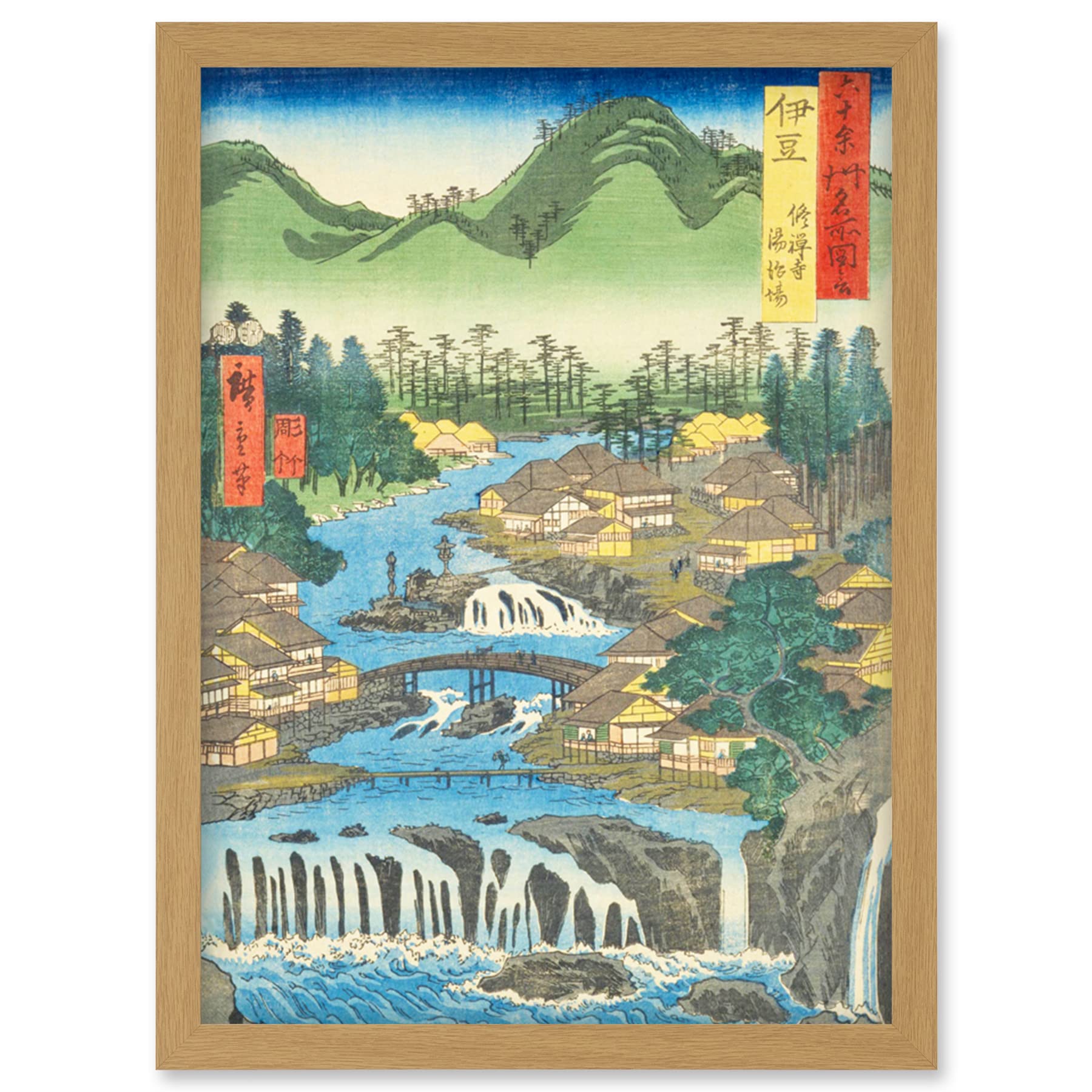 Artery8 The Hot Springs of the Shuzen Temple Izu Province Utagawa Hiroshige Japanese Woodblock Artwork Framed Wall Art Print A4