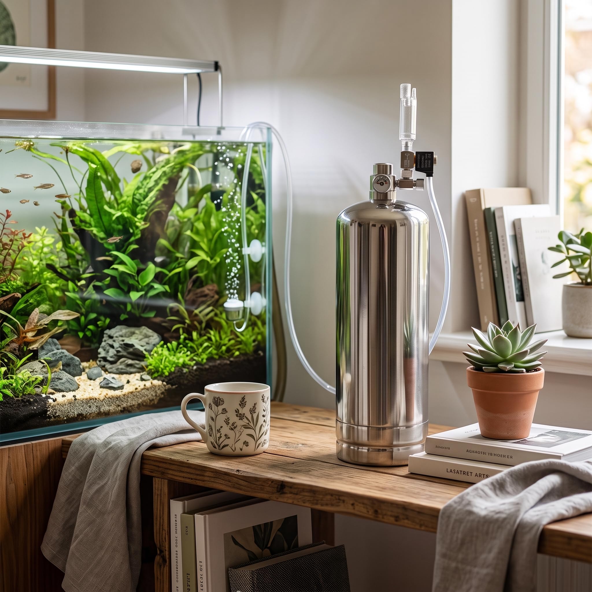 Système Générateur de CO₂, 5L Système CO₂ pour Double Aquarium | Kit Réacteur à Dioxyde de Carbone avec Bouteille en Acier Inoxydable Électrovanne Compteur de Bulles Fétendeur