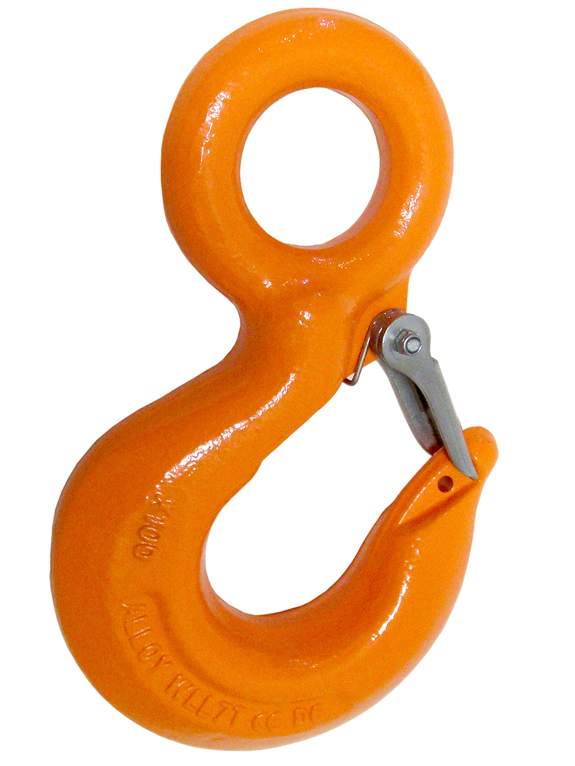 7 Ton Hoist Hook | Alloy Steel | Fixed Eye Type | Safety Latch Included | Winch Line | Tow | Rigging | Lifting | High Viz Orange
