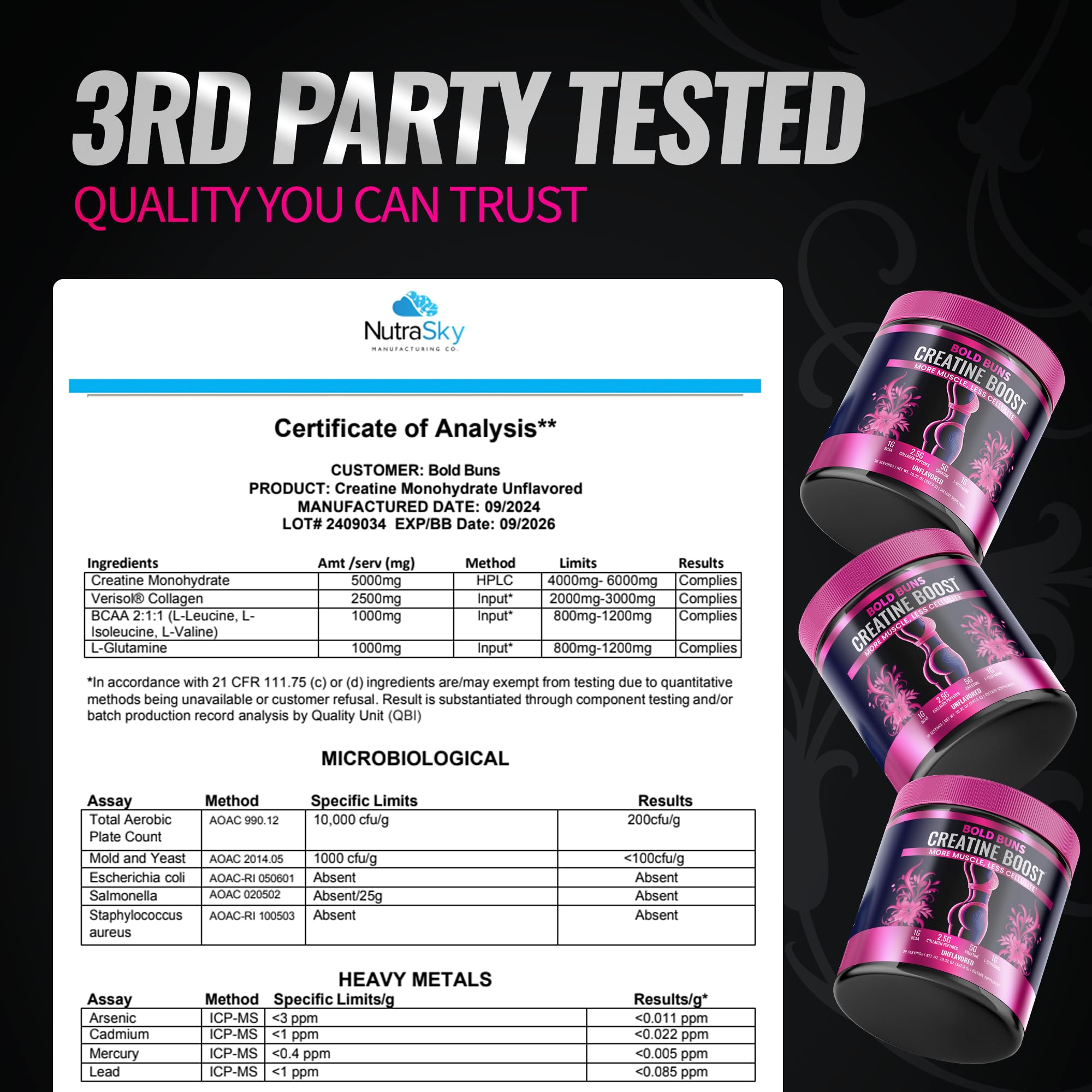 Creatine for Women - Booty Builder Supplement with Collagen & BCAA - Supports Glute Growth & Reduces Cellulite Appearance - Unflavored Powder - 30 Servings