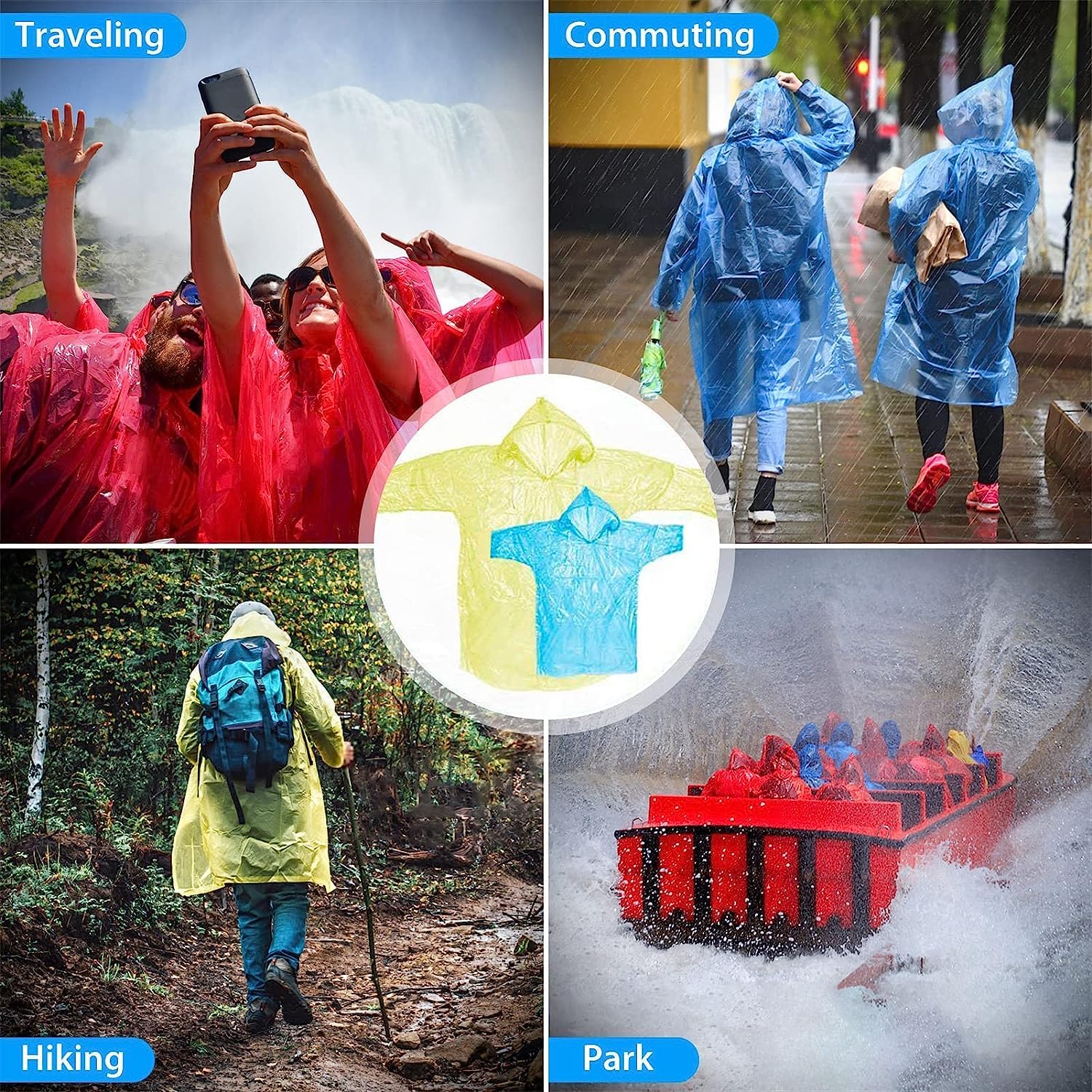 GLAN Rain Ponchos 10 Pcs Emergency Disposable Rain Ponchos Family Pack for Adults (2-3 Times) Use Waterproof with Smallest Size Easy to Carry Rain Cover Multicolour Free Size Pack of 1 3
