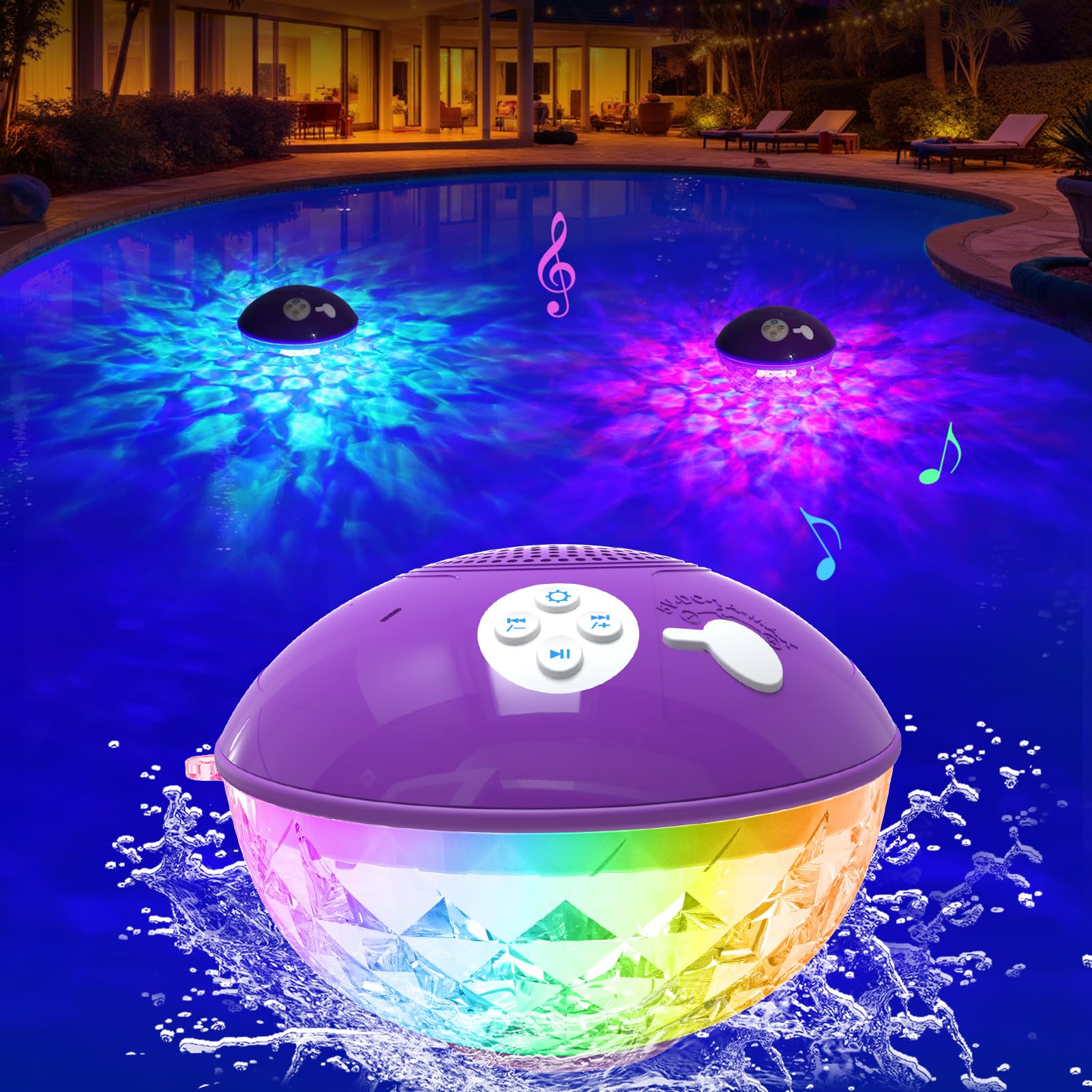 Floating Speaker with Colorful Lights Wireless Pool Speakers Bluetooth Waterproof Crystal Clear Sound Hot Tub Speaker Portable Floating