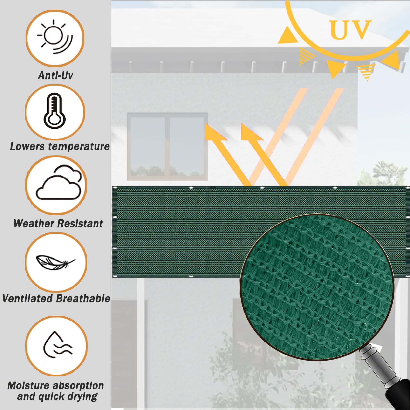 Osłona Balkonowa 30 x 820 cm HDPE 220 G M² Bez Wiercenia, Nieprzejrzysta, Odporna Na Uv, Odporna Na Rozdarcie, Osłony Ochronne Na Patio Z Oczkami I Linką Do Balkon Taras, Ciemnozielony