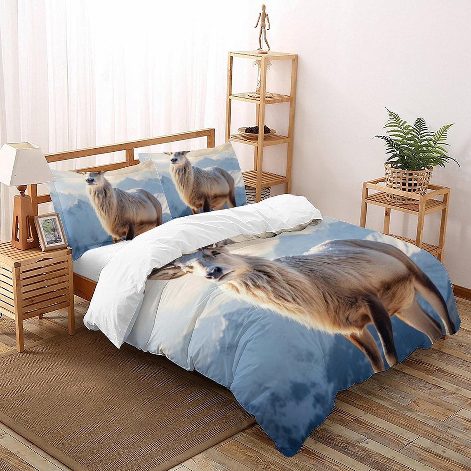 Housse de couette respirante en microfibre douce Élan parure de lit 3 pièces imprimé animalier