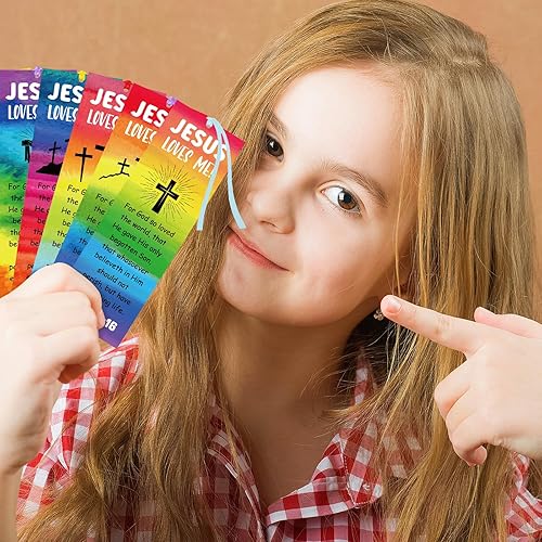 Miniatura 5 de Jetec 60 marcapáginas de Jesús me ama, John 3 y 16, marcapáginas de papel cristiano, regalos para niños, Biblia, VBS, escuela dominical, marcadores