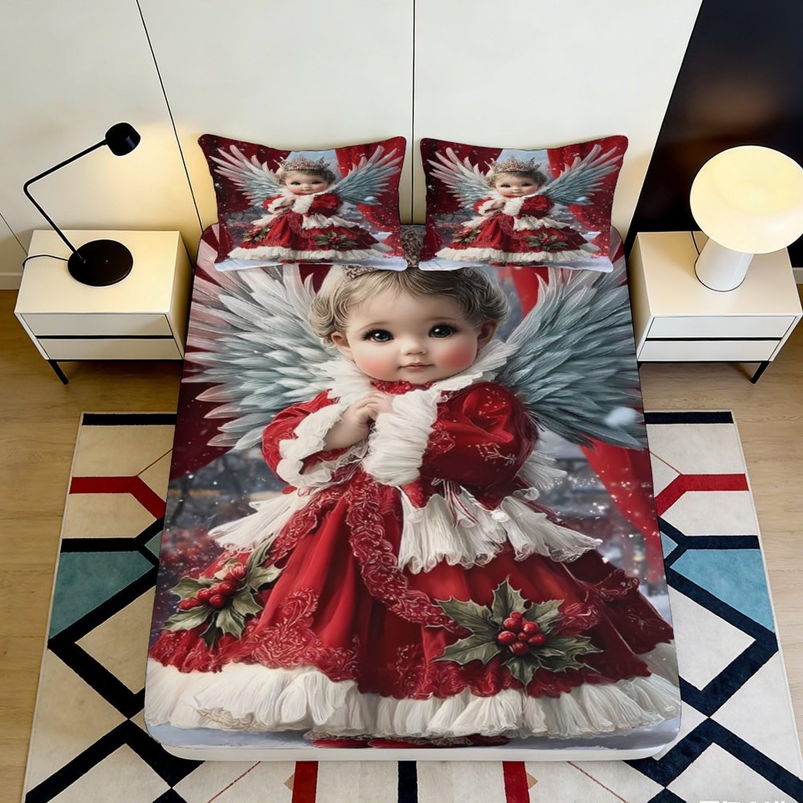 3D Printed Guitar Fitted Sheet Microfiber Deep Pocket Non-Slip Bedroom Bedding Music Mattress Fitted Cover Washable 200x200x25cm