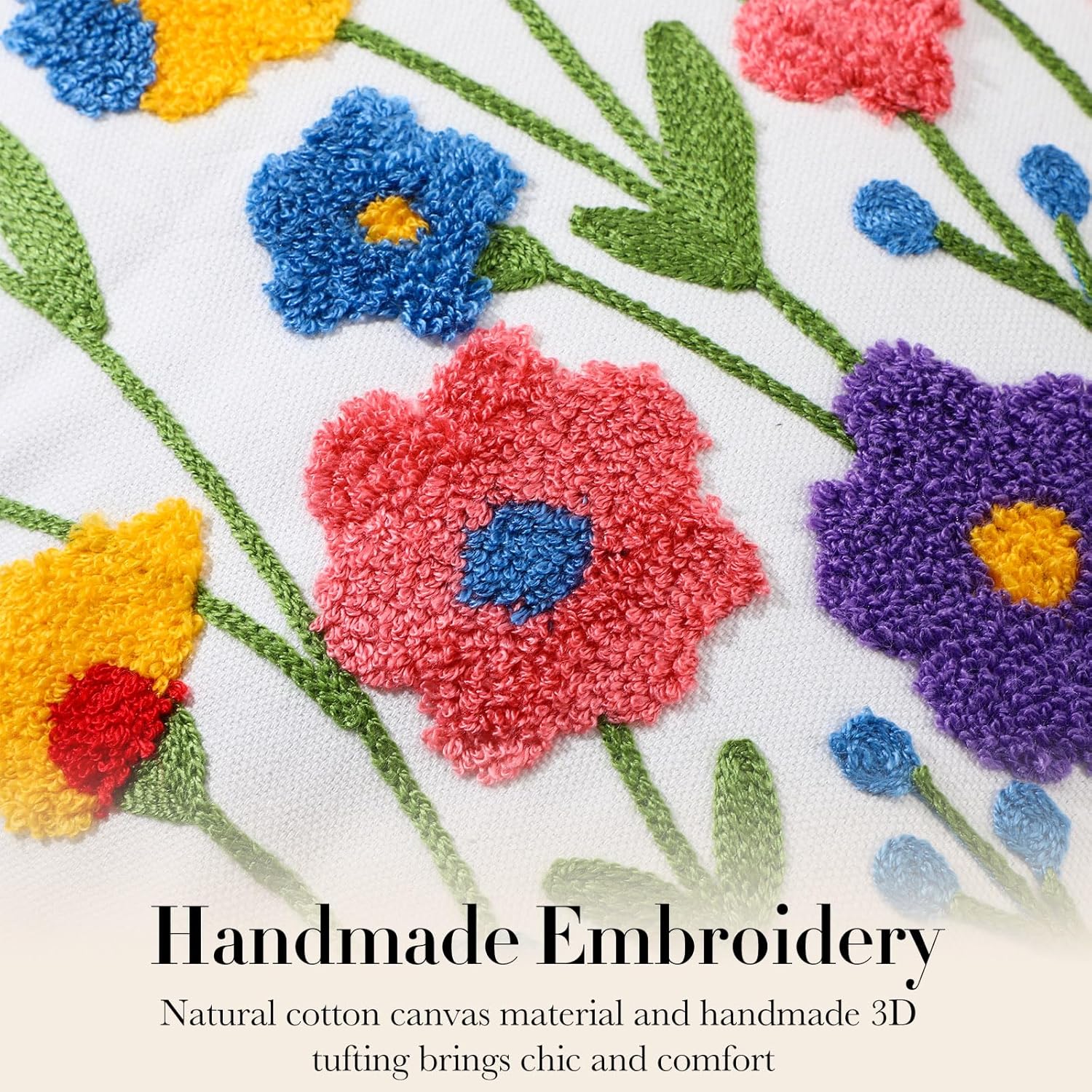 Peryiter 2 Pack Wildflower Embroidered Throw Pillow Covers 18x18 Floral Decorative Pillow Covers with Zipper Summer Aesthetic Farmhouse Boho Cozy Throw Pillowcases for Living Room Couch Sofa Bed