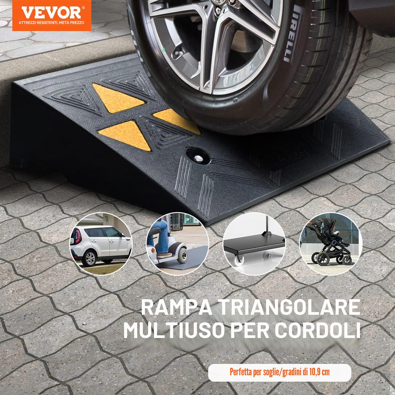 VEVOR Rampa per Soglia in Gomma capacità Carico Max. 15 Tonnellate 2 Pezzi, Rampa per Soglia Superficie Antiscivolo Buchi per Drenaggio Altezza 11 cm Rampa Soglia Antiscivolo per Salita Facile 2 Pz