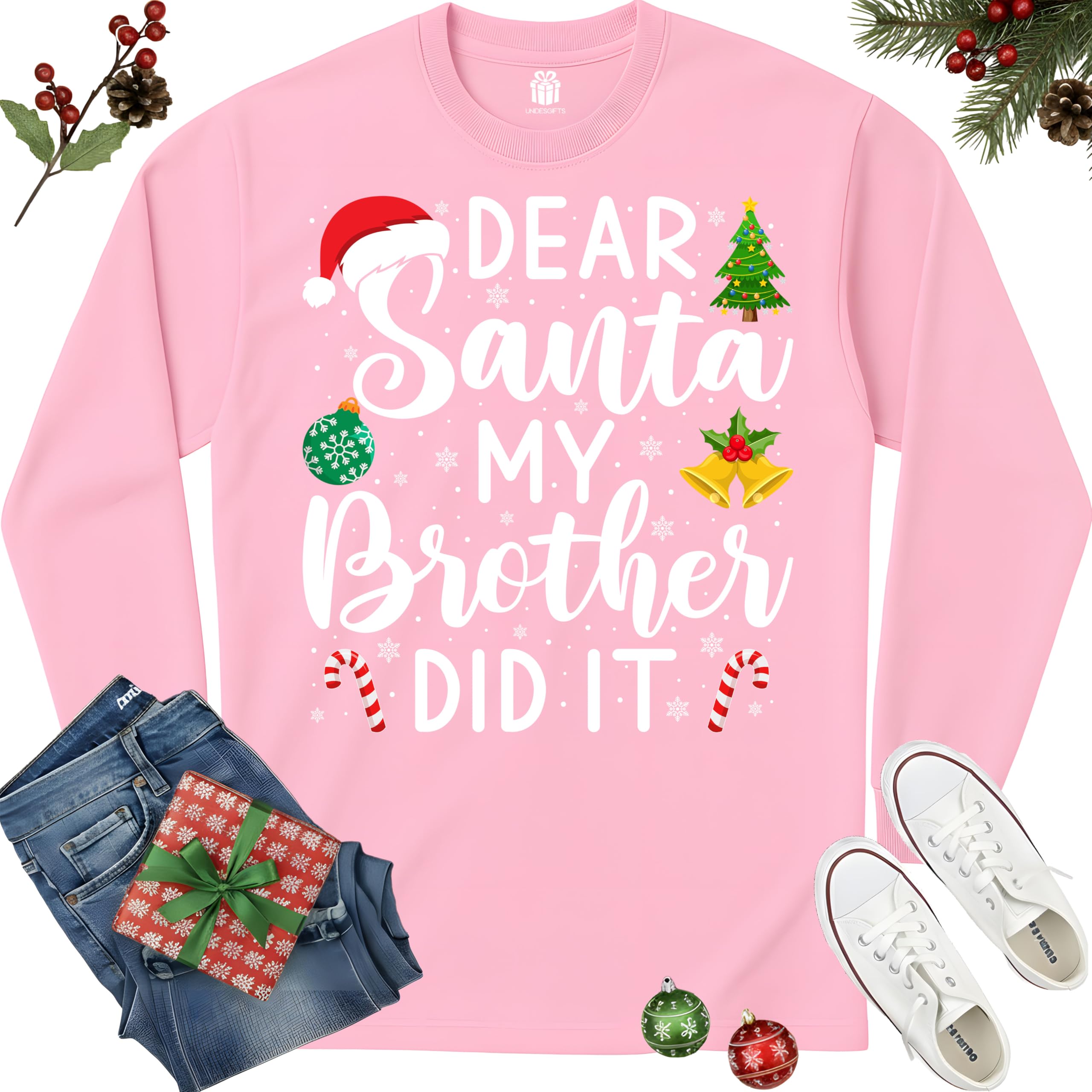 Dear Santa My Brother Did It Funny Christmas Matching Xmas Shirt for Youth Boys Girls Kids Toddler Son Daughter