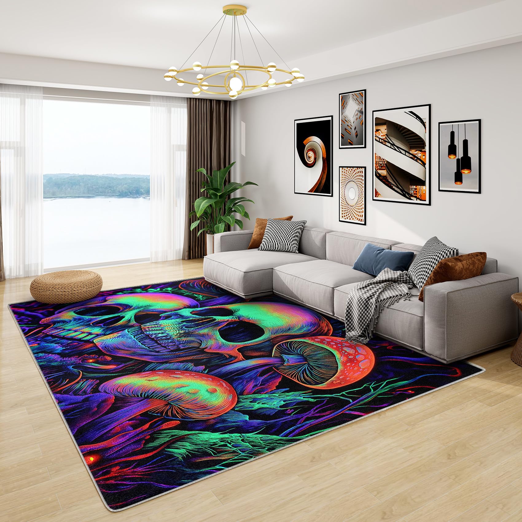 Skull Decor - Psychedelic Skulls Rug, Trippy Magic Mushroom Rugs for Living Room Bedroom, Washable Non Slip Soft Large Carpet, Patterned Area Rugs & Home Decor 100x150 cm