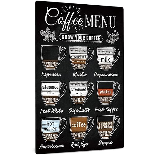 Putuo Vintage Coffee Menu Wall Decor, 12 x 8 Inches Aluminum Metal Sign for Bar, Restaurants, Cafes, Pubs, Office, Kitchen, Home Coffee Station - Coffee Bar Menu