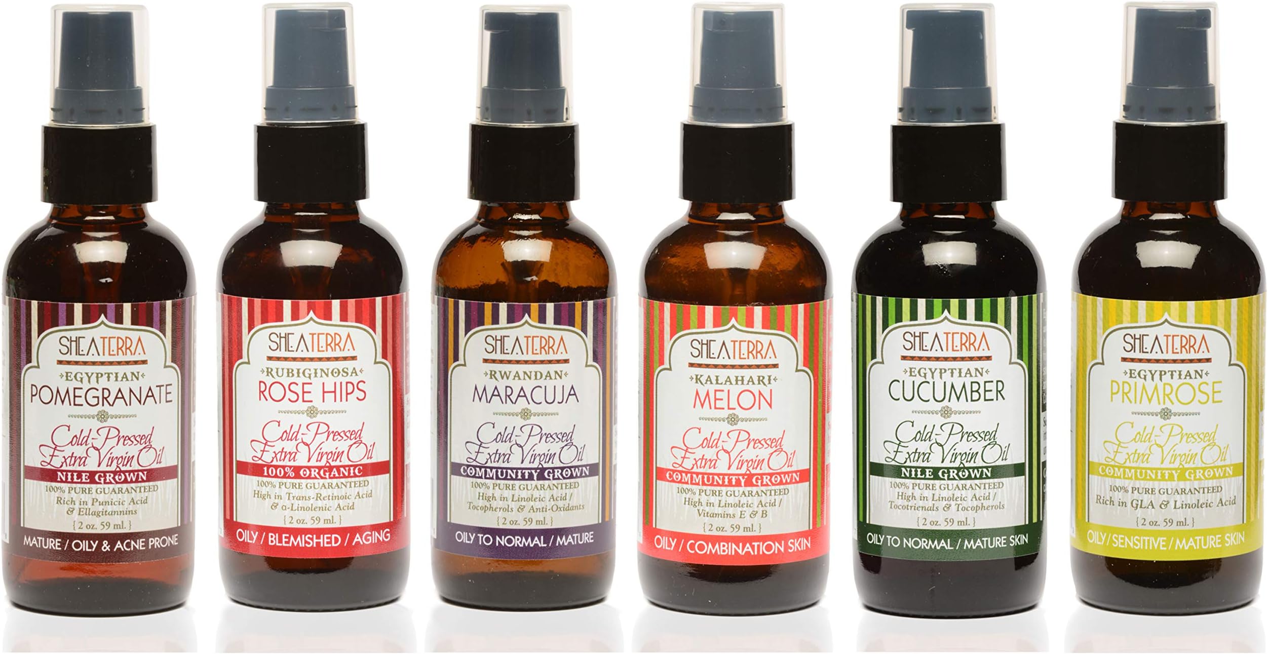 Shea Terra Oily Skin Type Cold-Pressed Extra Virgin Oil Gift Set | Variety of Natural & Organic Oils for Oily Skin Type with Many Powerful Nutrients to Benefit Skin & Hair – 6 bottles (2 oz. Each)
