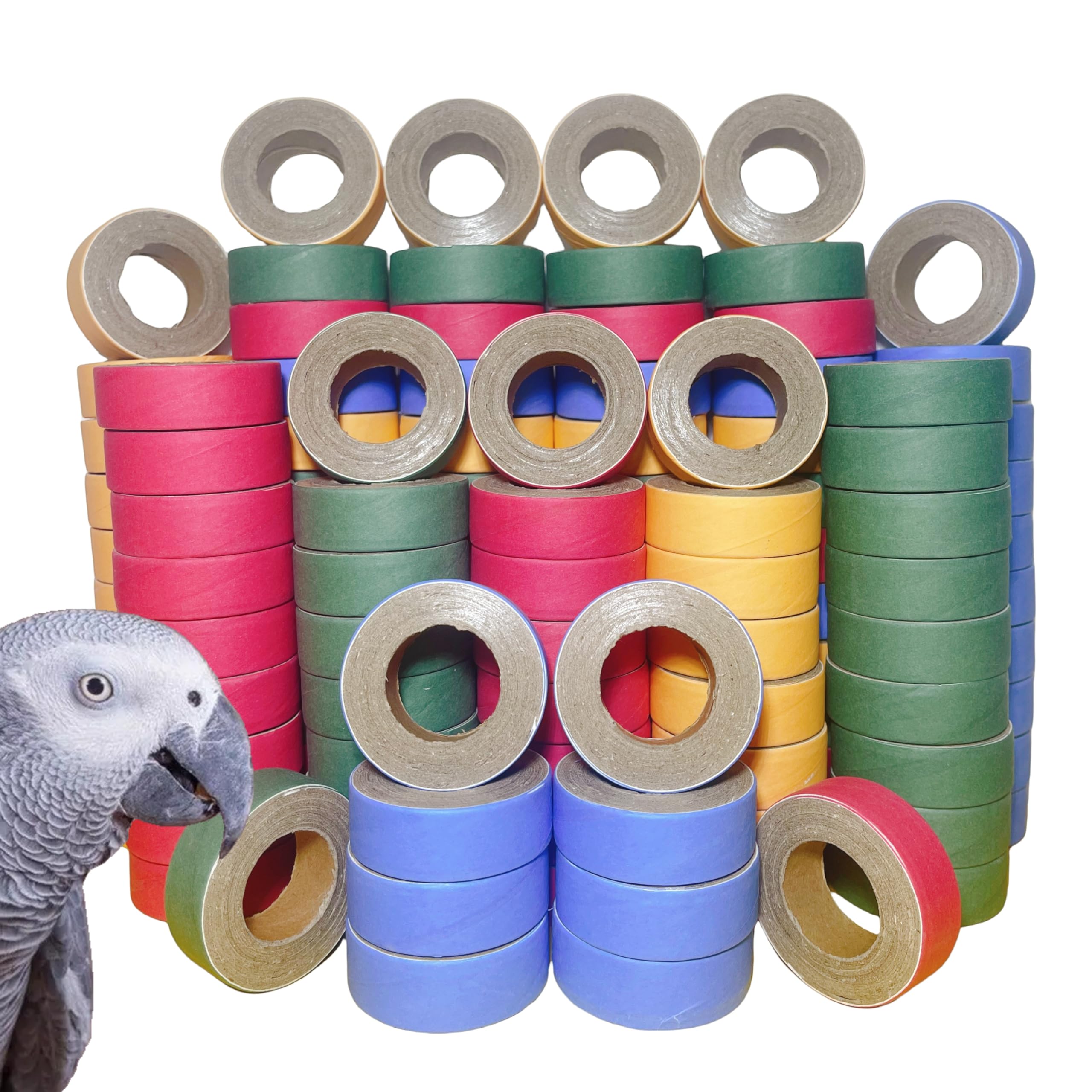 120Pcs Fatty Bagels Bird Toys for Parrots Durable Cardboard Chewing Shredding Foraging Foot 1.75" for Medium & Large Parrot Amazons Mini Macaws African Greys Cockatoos Eclectus Senegal