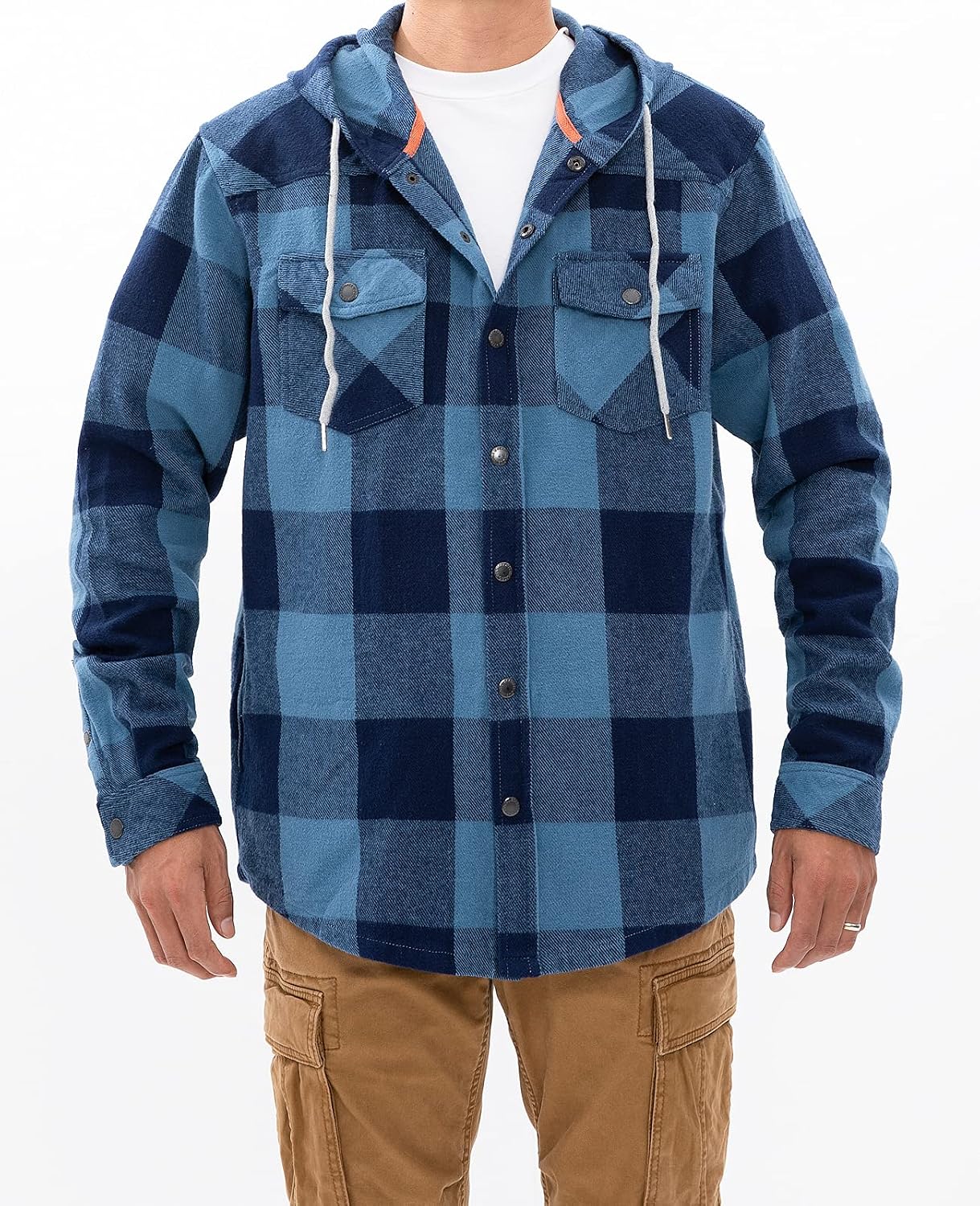 ZENTHACE Men's Hooded Plaid Flannel Shirt Jacket Snap Button Flannel Hoodie with Hand Pockets (Heavyweight 10.6 Oz Fabric)