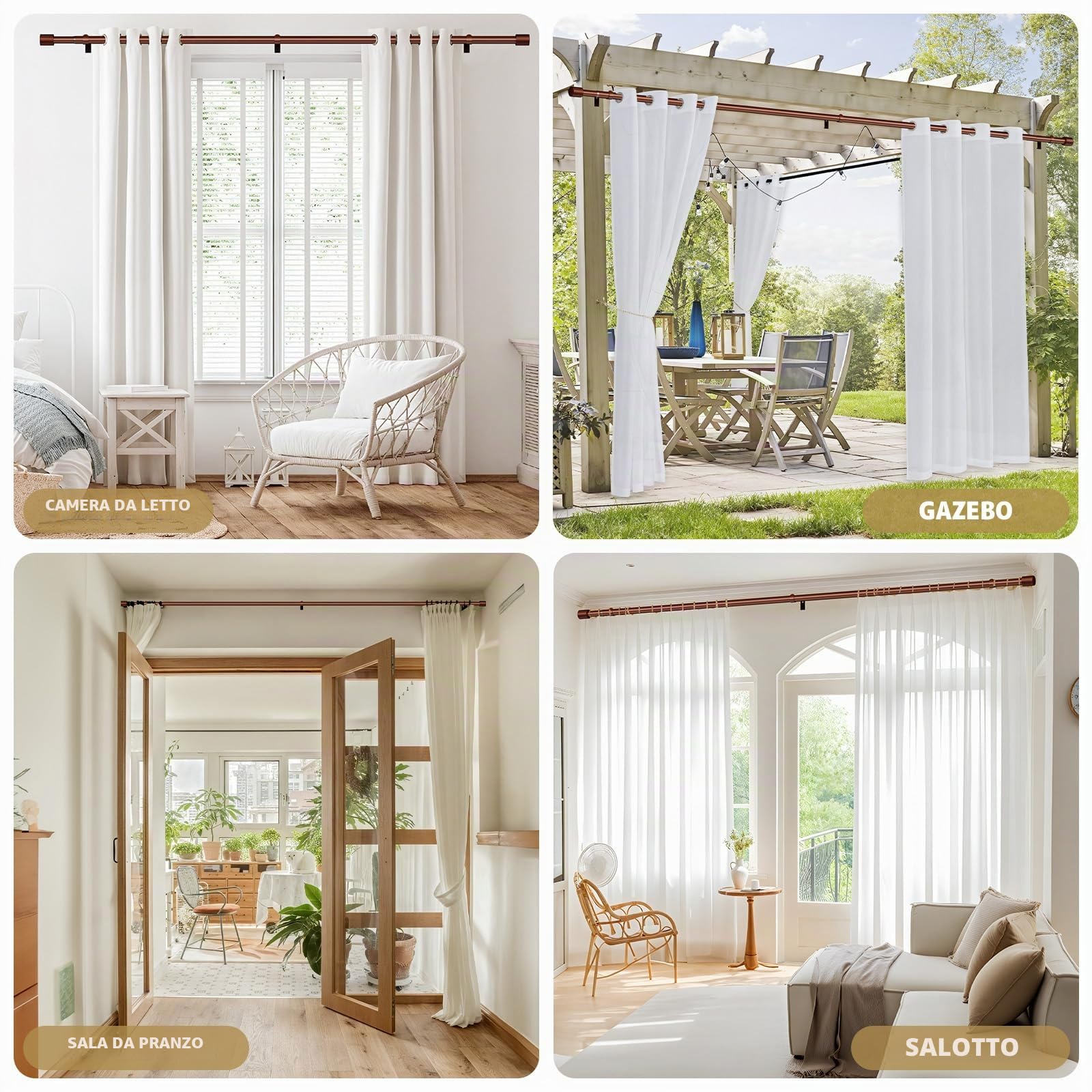 Asta per Tenda Effetto Legno, 89-236cm, Asta Estensibile in Metallo da 25mm di Diametro con Texture a Effetto Legno Marrone, Asta per Tenda in Legno per Finestra o Porta