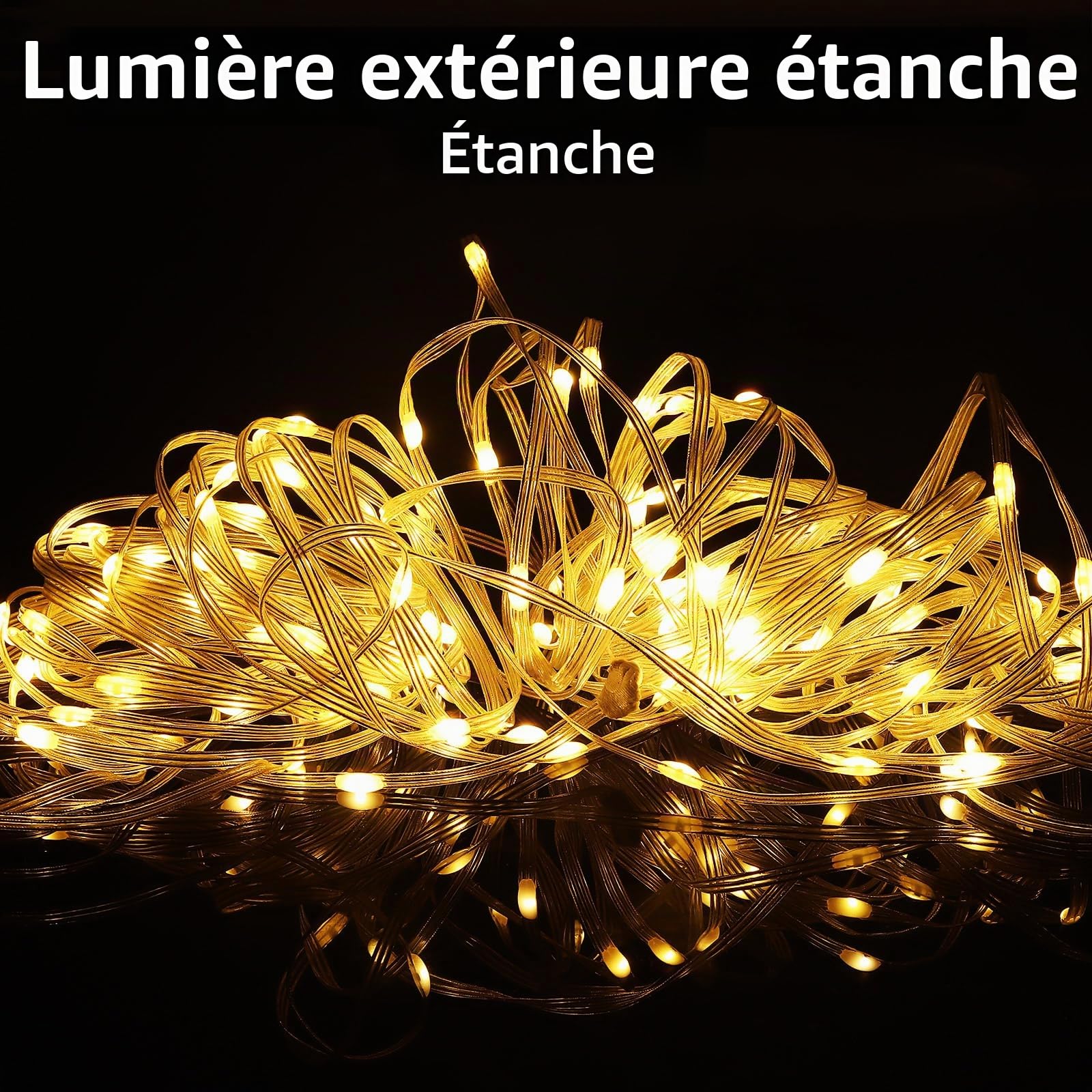 Guirlande Lumineuse Exterieure AC 220V 50M 400leds avec Prise, 50 Meters Blanc Chaud Chaine de Lumieres LED IP65 Etanch avec 8 Modes for Interieur Exterieur Decor (Blanc Chaud, 50M)