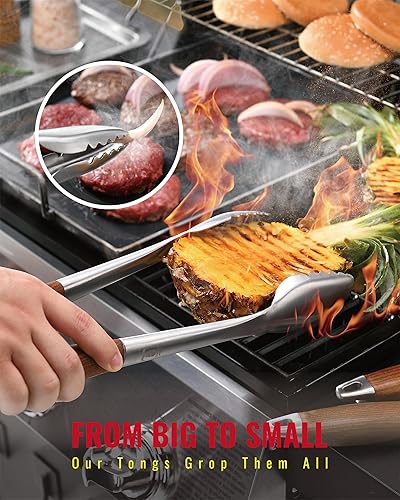 Miniatura 4 de Juego de herramientas de barbacoa de madera de fresno tratada térmicamente  Espátula, tenedor y pinzas de acero inoxidable extra gruesas, accesorios