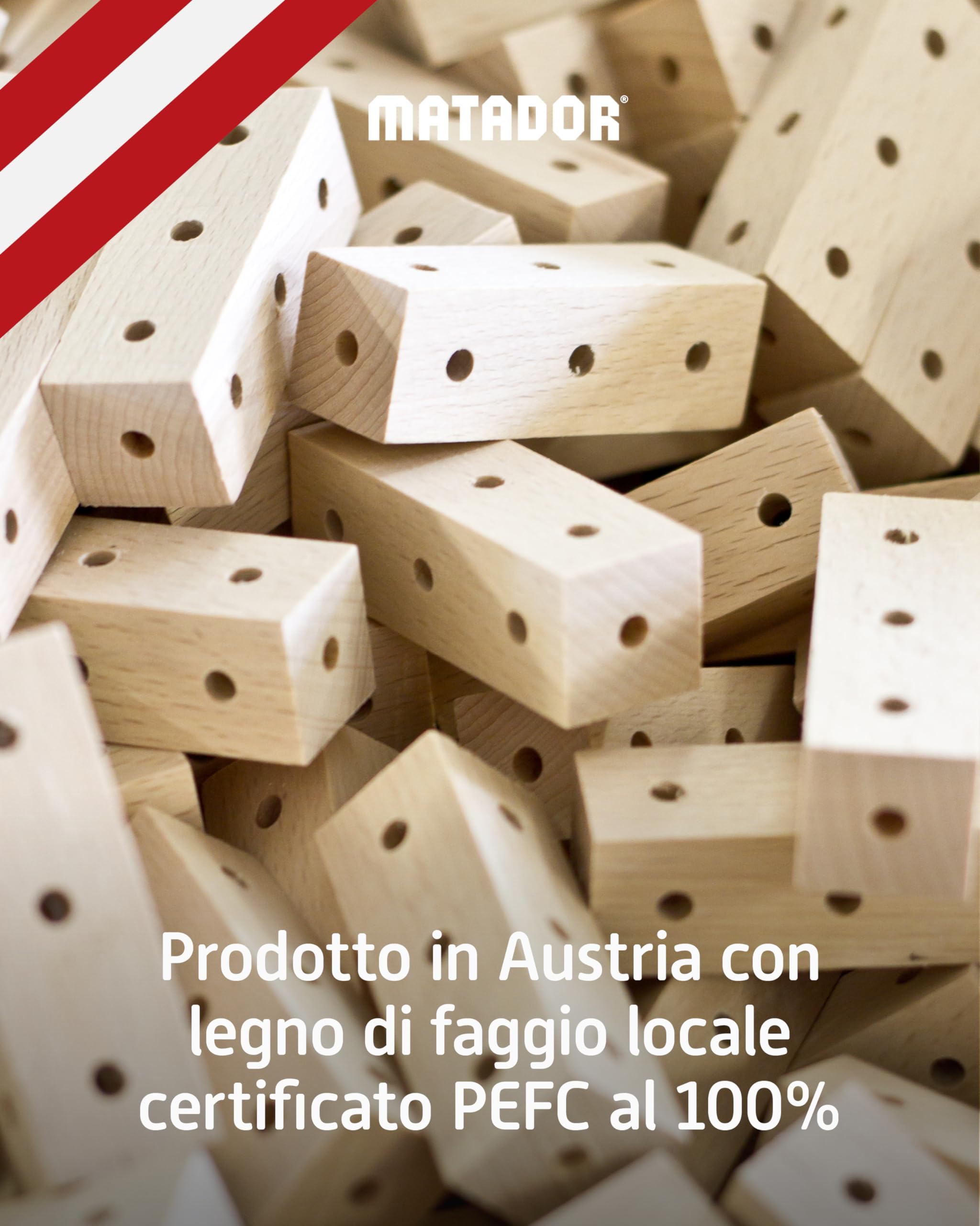 Matador Set di Costruzioni per Bambini da 3 Anni – 263 Pezzi | Gioco di Costruzioni in Legno coinvolgente per sviluppare creatività e motricità fine, con aste, Blocchi, Martello e Pinza