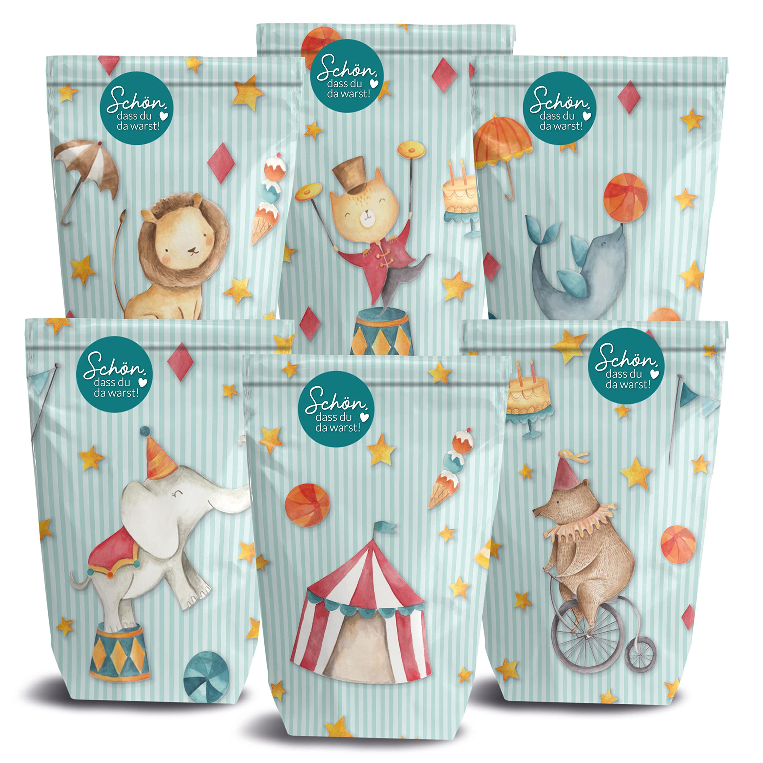 Papierdrachen 12 bedruckte Geschenktüten zum Geburtstag - Thema Zirkus - Mitgebsel zum Befüllen und Verschenken - kleines Dankeschön an deine Gäste - Set 13
