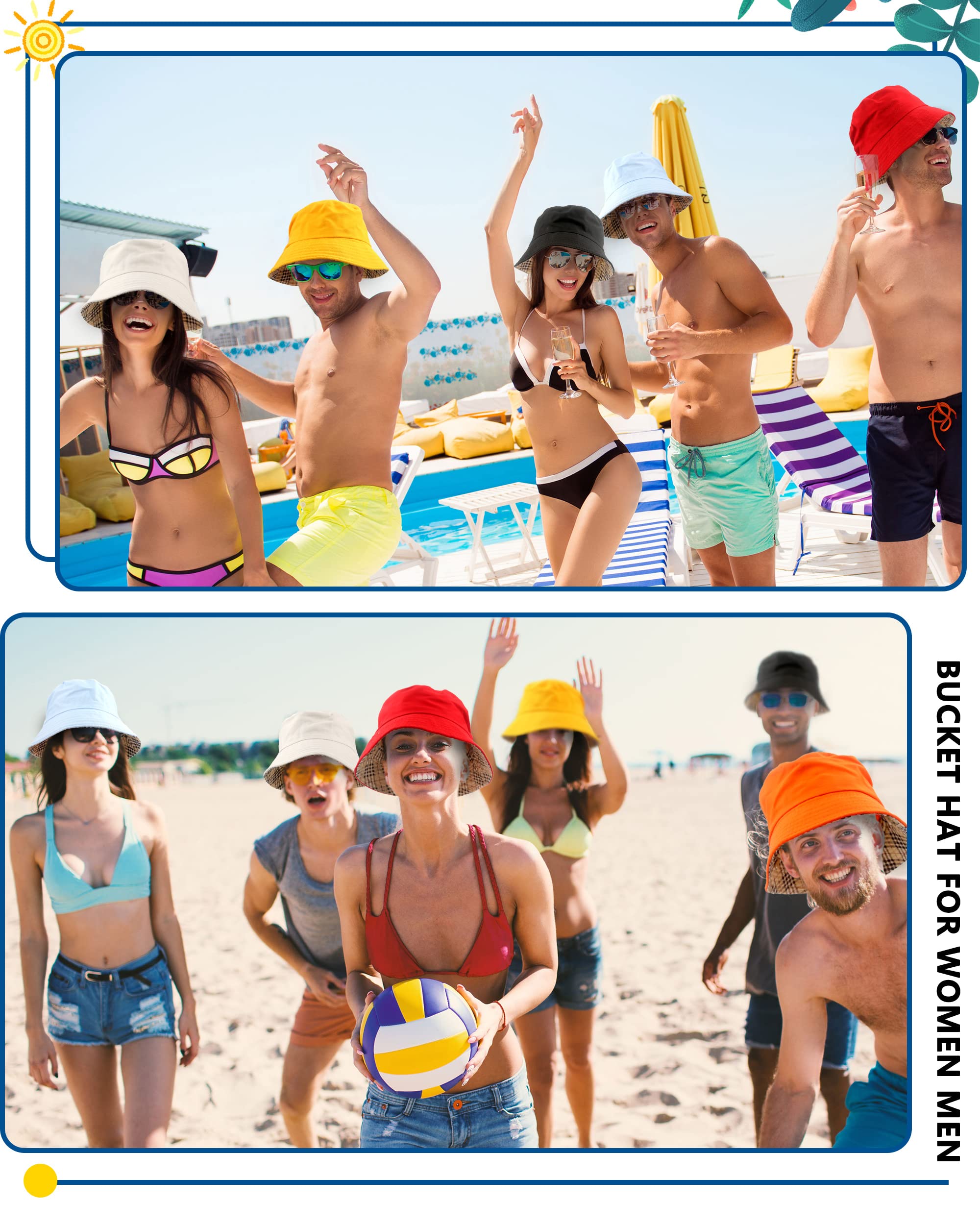 Confezione da 10 cappelli da pescatore per adulti, estivi, da spiaggia, cappello da sole in cotone, reversibile, per donne e uomini, campeggio, caccia, viaggi, pesca