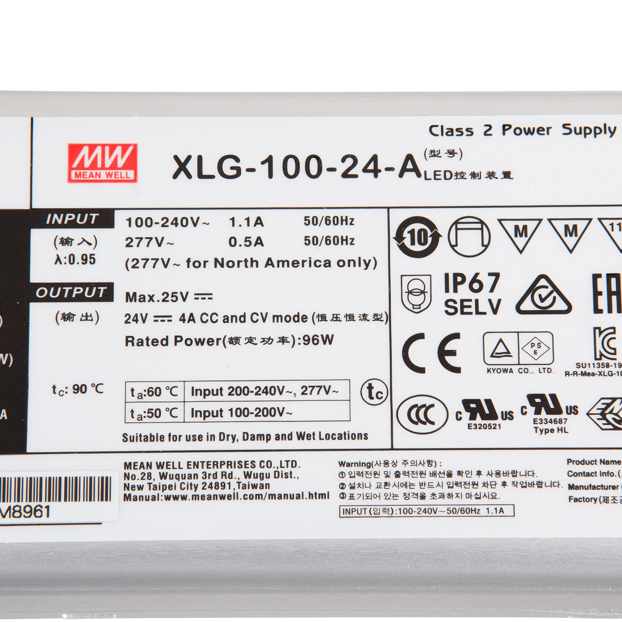 XLG 100 24 A LED voeding transformator Mean Well XLG 100 24 A LED  transformator, 96 W, 24 V DC, 4000 mA LED transformator voor LED verlichting