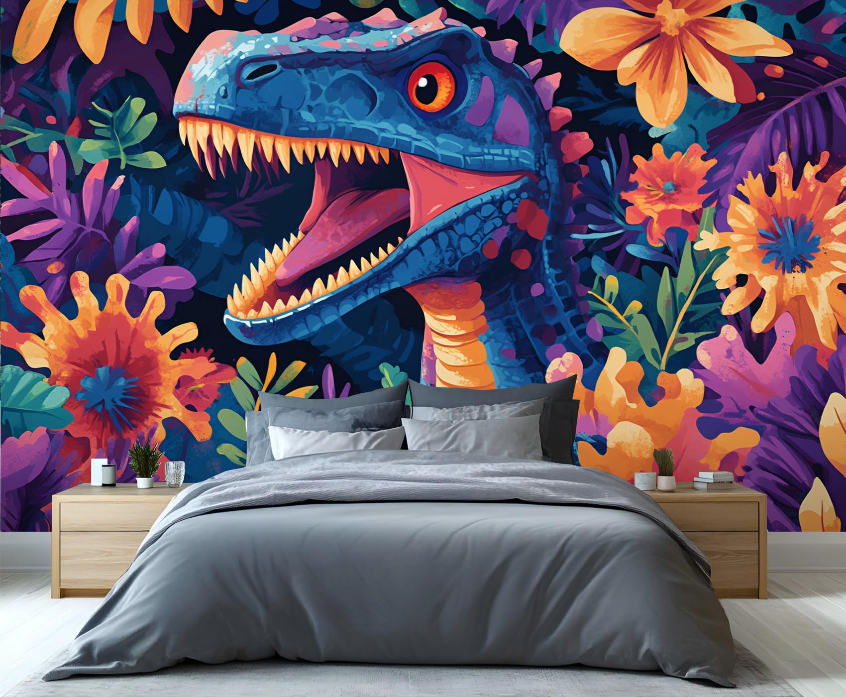 YXQAIED Dinosaur Wallpaper, Cartoon Dinosaur Bedroom Wallpaper, Abstract Plants Wallpapers for Living Room, Not Self Adhesive Vintage Plants Photo 3D Wall Murals & Room Decor, 350x256cm — image 1
