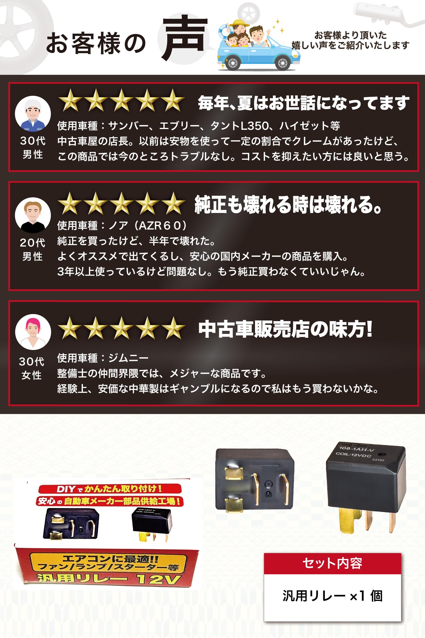 Amazon.co.jp: Yabiic 自動車用 汎用 リレー 12V エアコン