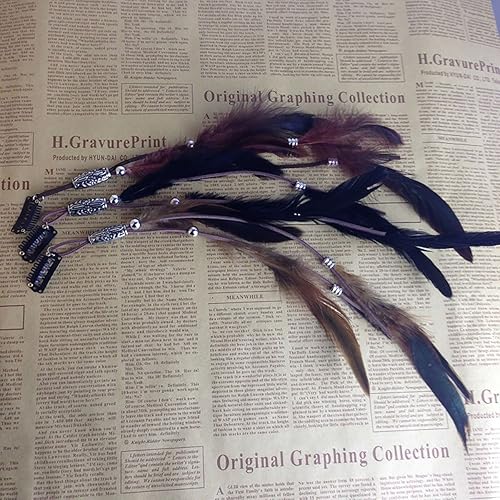 Miniatura 5 de Juego de 3 extensiones de cabello hippie bohemio hechas a mano con clip de plumas, peine, tocado, horquilla, accesorios de bricolaje para mujeres y