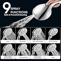Vista 4 de Cobbe Cabezal de ducha de alta presión con botón de pausa integrado, cabezal de ducha desmontable de 9 funciones con soporte giratorio de latón