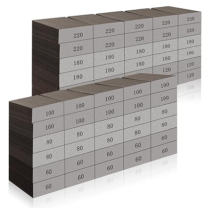 Rocaris 60 Pack Sanding Blocks, Washable and Reusable Sanding Sponge Fine Coarse for Wood and Drywall 60, 80, 100, 120, 180, 220 Grit