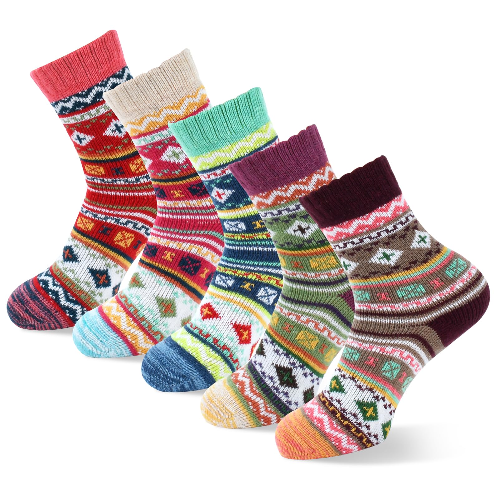 Socks for Women, 5 Pairs Winter Warm Thick Crew Knit Socks Stocking Stuffers for Women, Christmas Gifts for Women