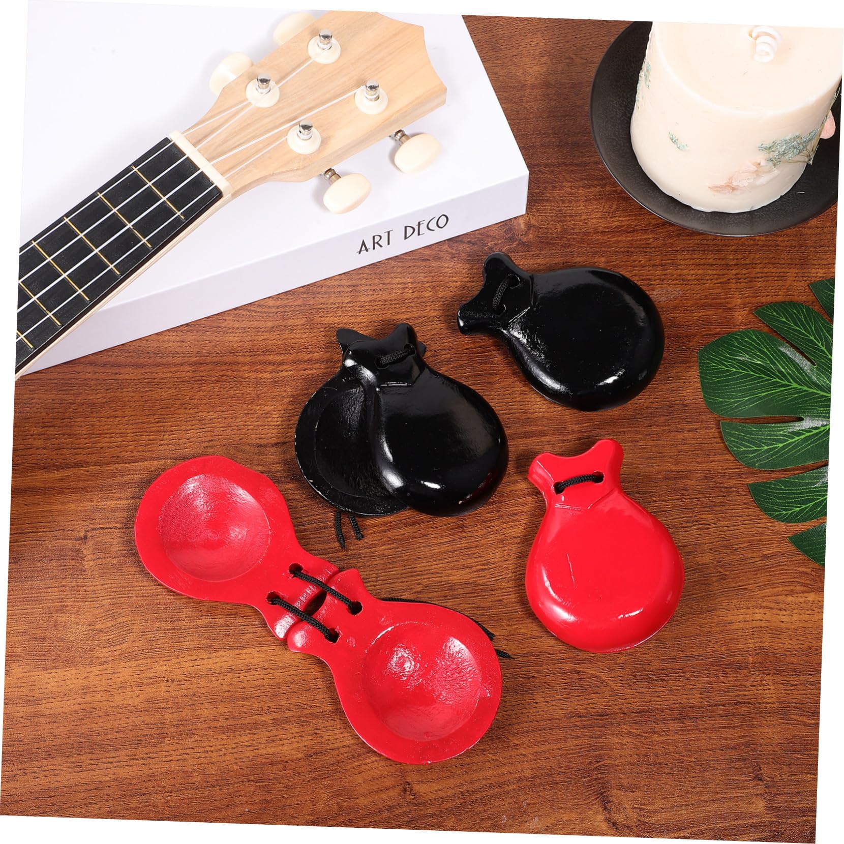 Didiseaon 2 paia Castagnette in Legno per Nero e Rosso Strumento Percussione con Suono Nitido e Resistente per Sviluppo Ritmo Musicale e Giochi Educativi