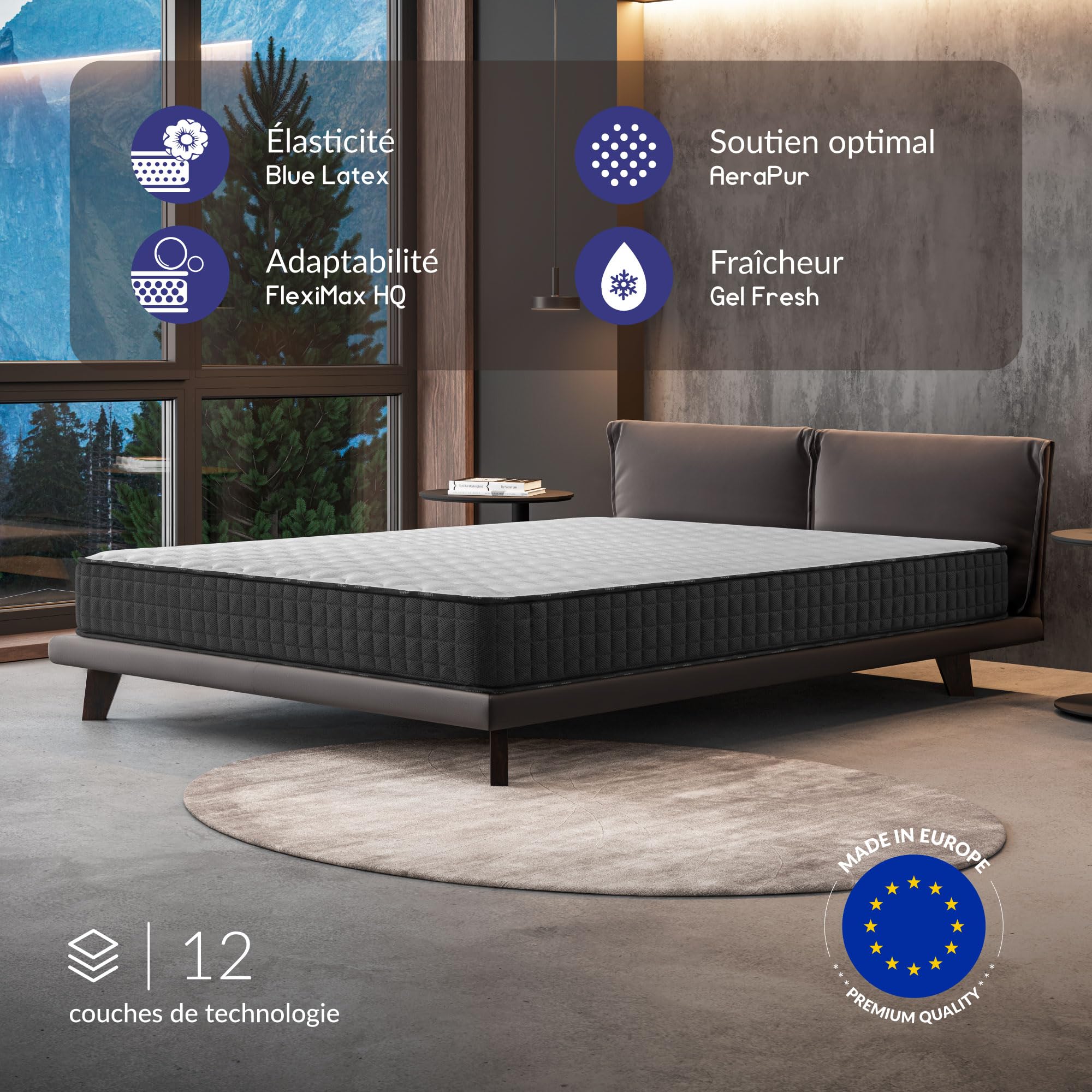 NATURALEX - Titanium - Pack de 2 Matelas 70x190-26 cm | Accueil Mousse mémoire de Forme + Blue Latex - Soutien Mi-Ferme - Respirant - 7 Zones - Réversible - Couchage indépendant