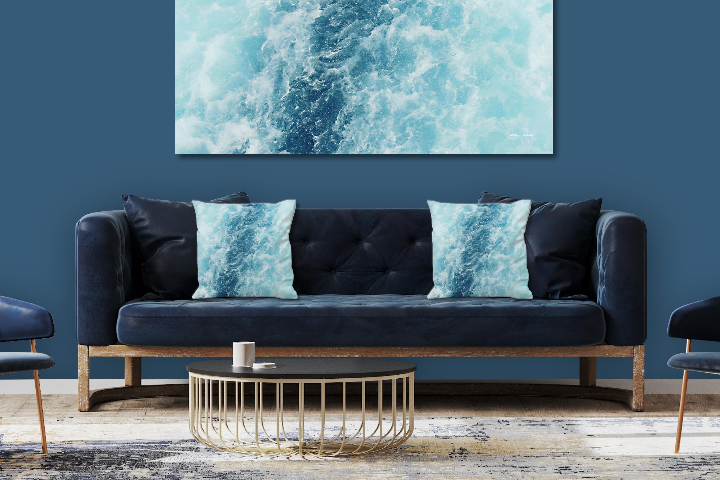 Wellen 1 - Foto-Kissen-Hülle Set (2 STK.) 40 x 40 cm | Kissen-Bezüge - passend zu Wandbild - Deko-Kissen - Strand Wellen Naxos Küste türkis