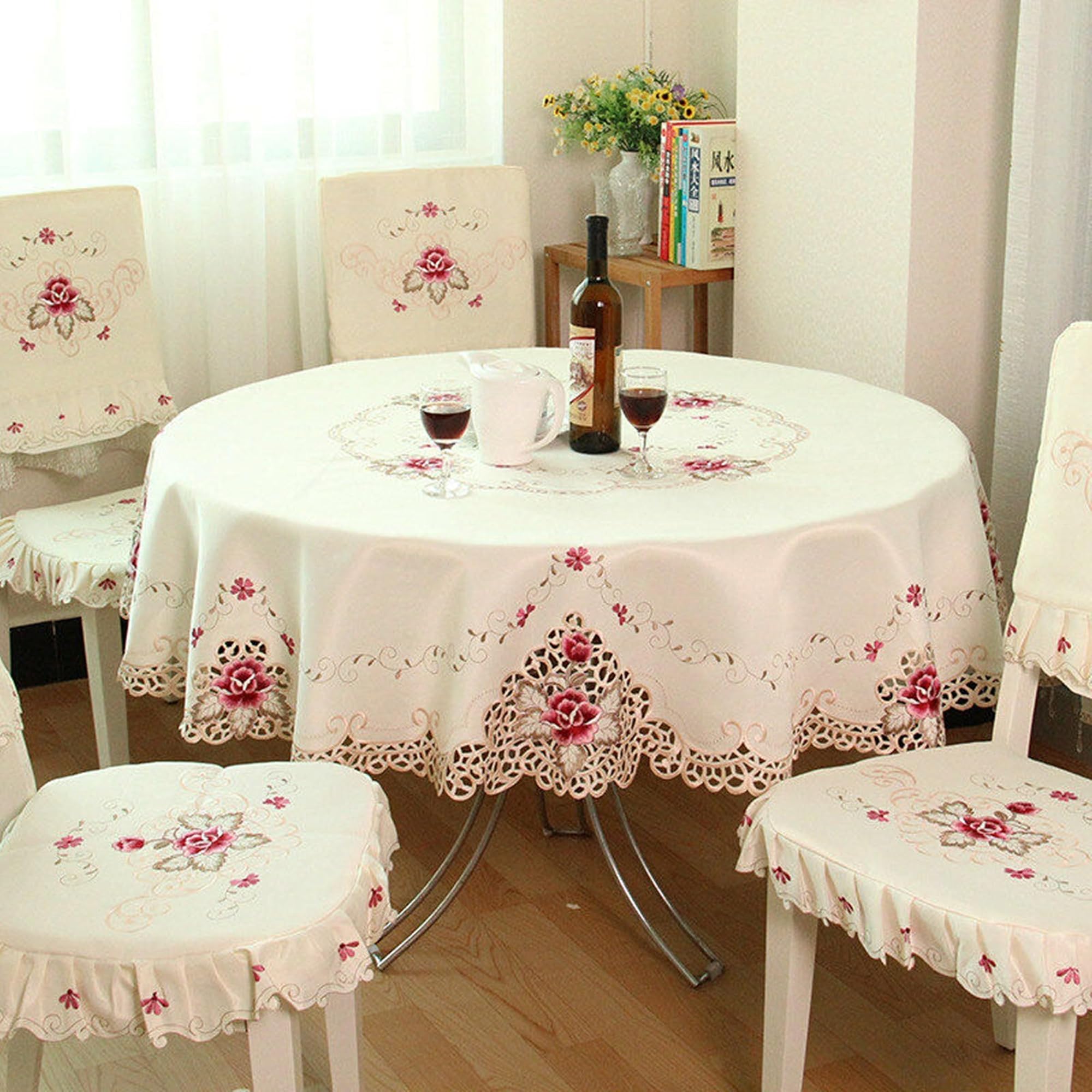Elegant Lace Border Cut Work Centre Table Cover, White Color