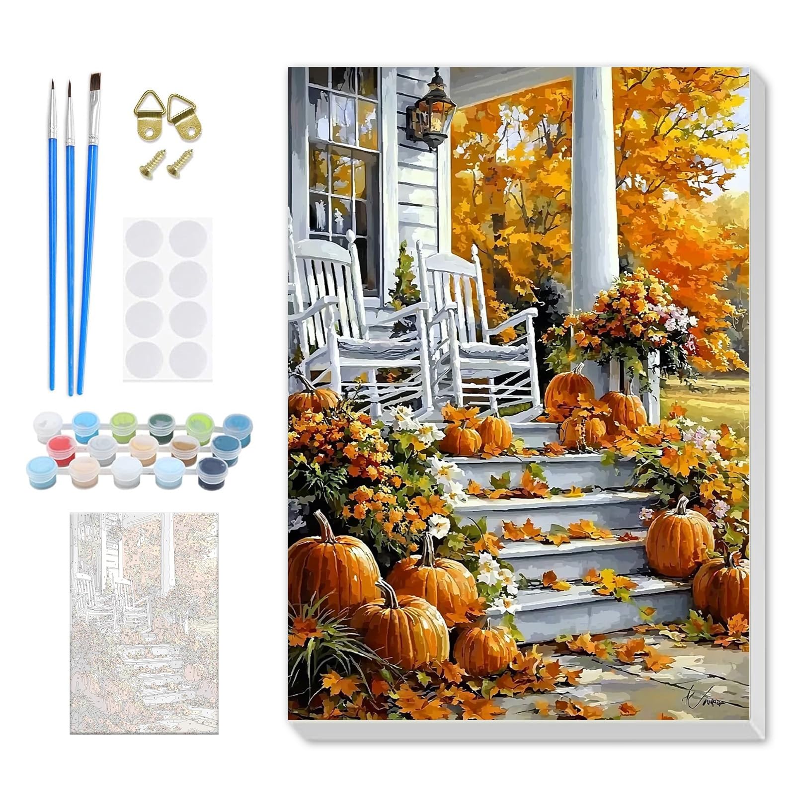 DOMROM Halloween Paint by Numbers for Adults Beginners Framed, Fall Pumpkin Adults' Paint-by-Number Kits, Adult Paint by Number Kits on Canvas, Acrylic Number Painting for Home Decor, 8x12in