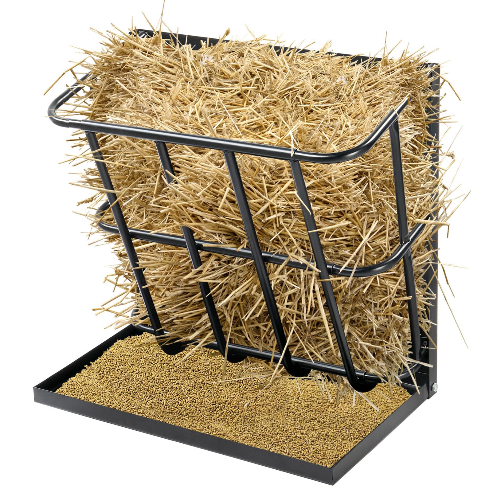 Comedero de heno de 23,6" de Largo para Caballos, comedero de heno de Gran Capacidad para Ganado con Bandeja de Grano Desmontable, Soporte de Pared 2 en 1 para Caballos, ovejas y Cabras, Uso