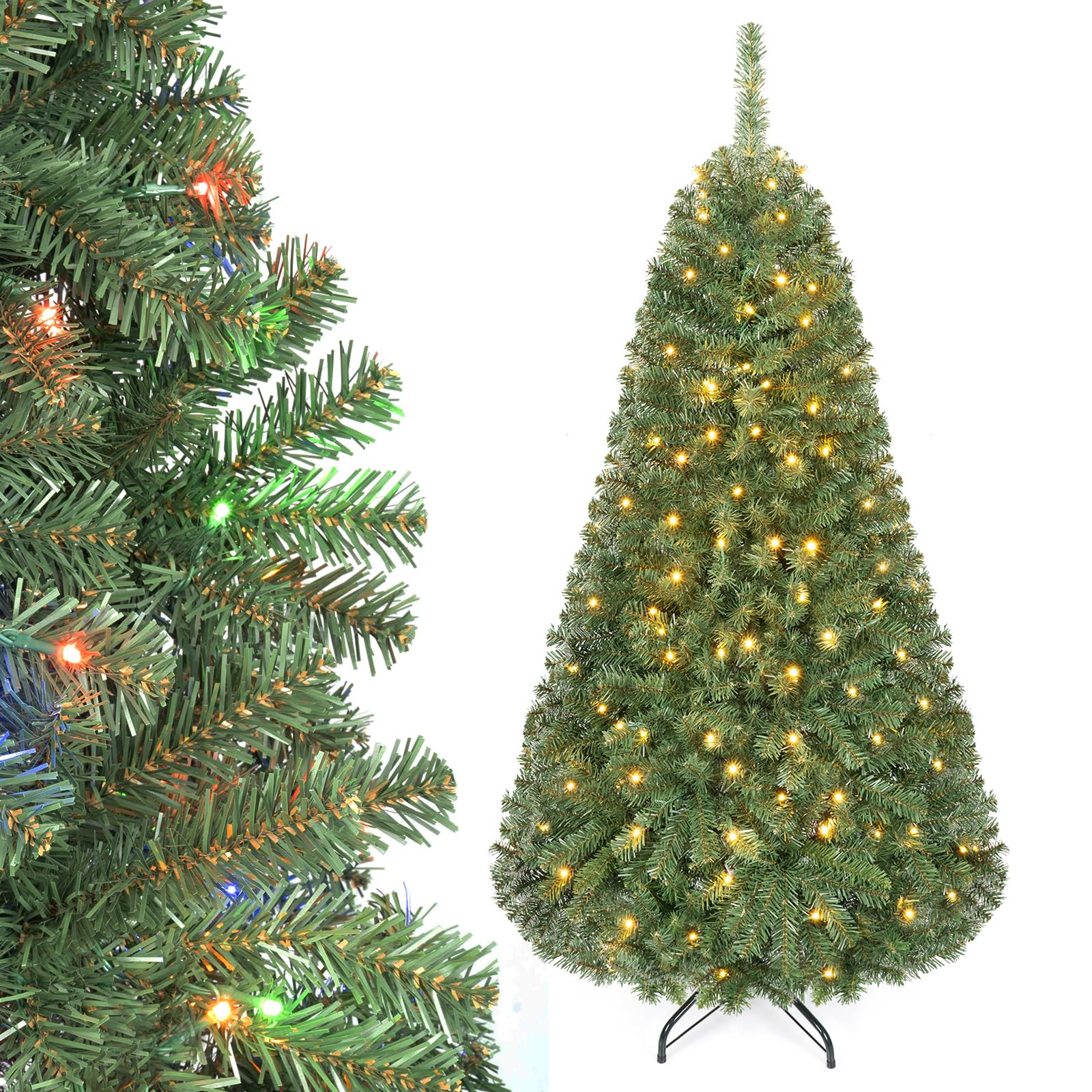 GYMAX 4/5/6FT Artificial Christmas Tree, Pre-lit Hinged Xmas Tree (5FT)