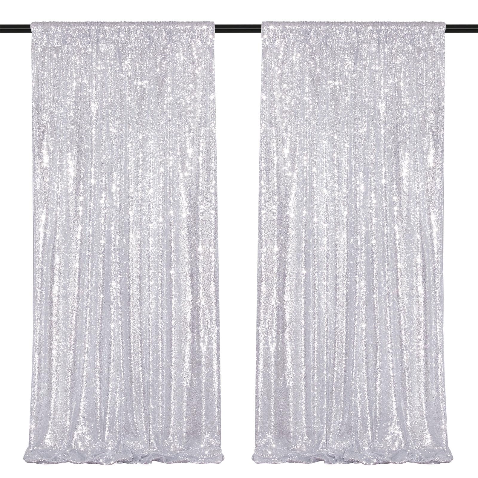 Silver Backdrop Curtains 2 Pieces 5FTx10FT Sequin Backdrop Decor for Party Wedding Christmas Background