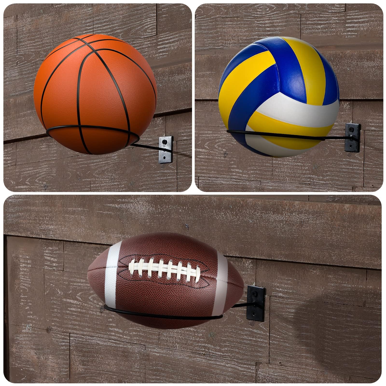 HONGECB 6 Supporti da Parete per Pallacanestro, Mensole Porta Palloni in Metallo con Viti, Portapalle Sportivo Universale, Porta Palloni da Muro per Pallacanestro, Calcio, Calcio, Pallavolo, Rugby